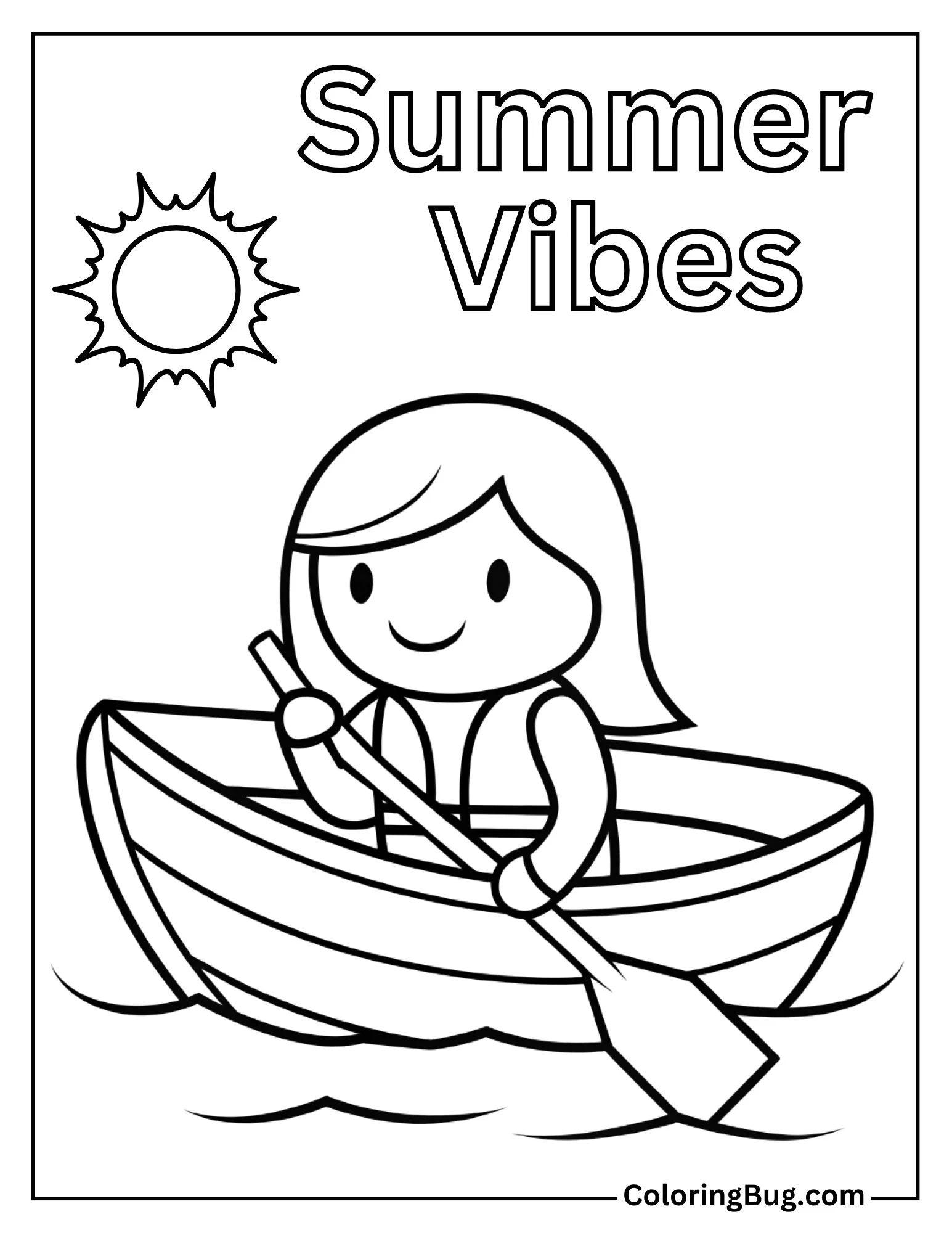Girl Sailing on Boat Under the Sun Coloring sheet