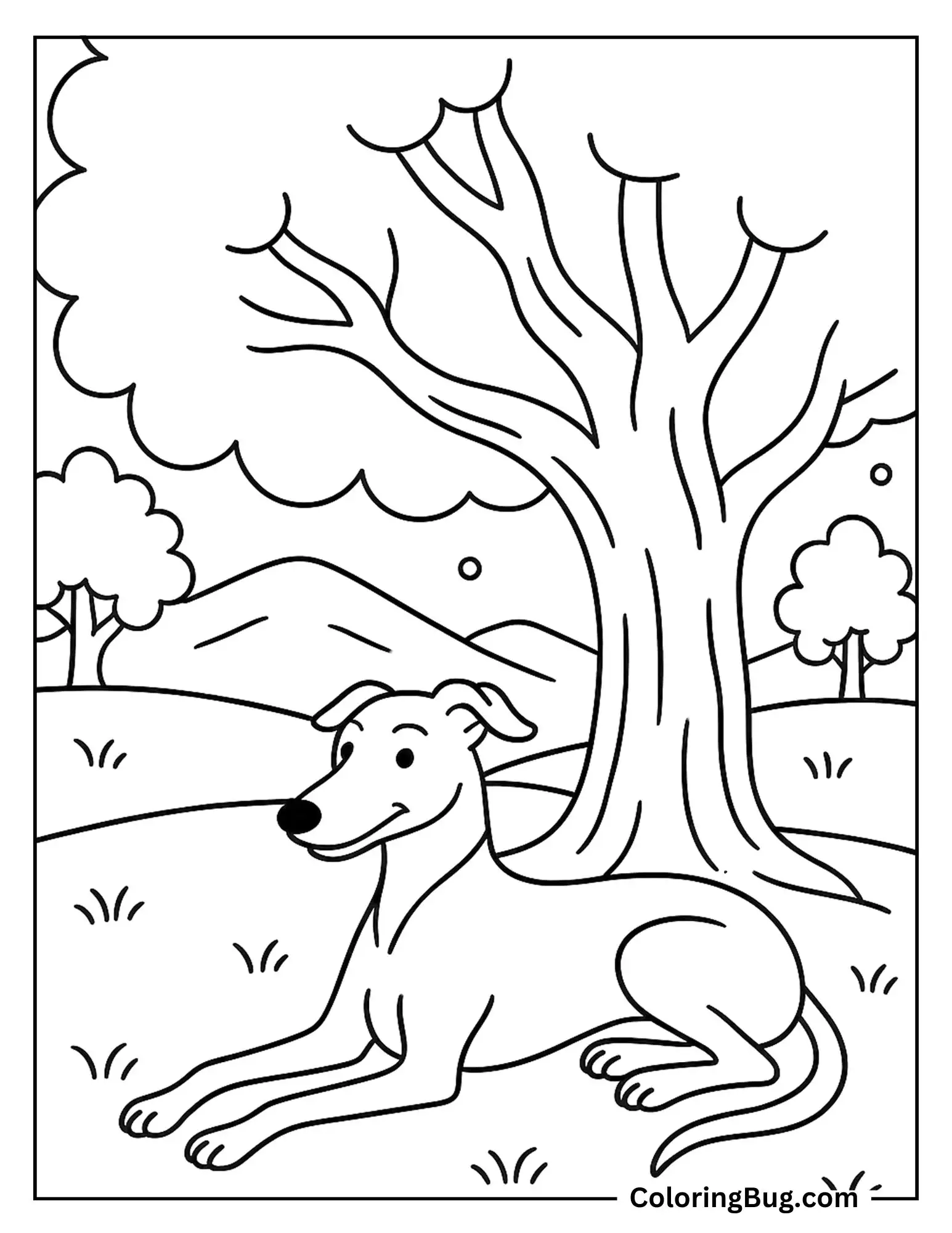 Greyhound Lounging Under a Tree Coloring sheet (1)