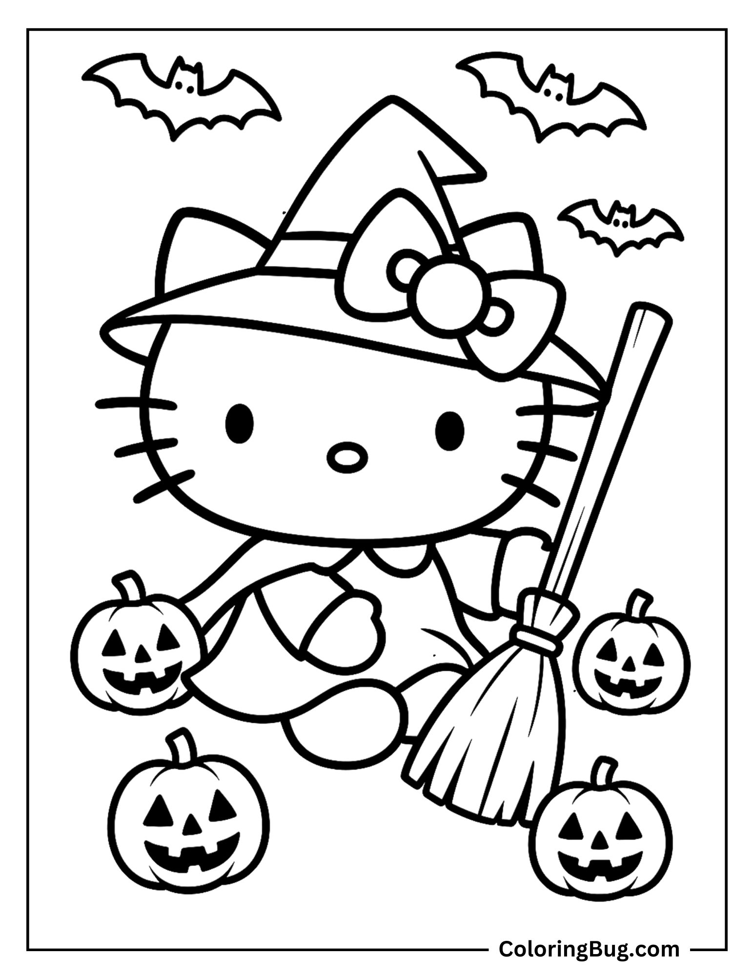 Halloween Themed Hello Kitty Coloring Sheet