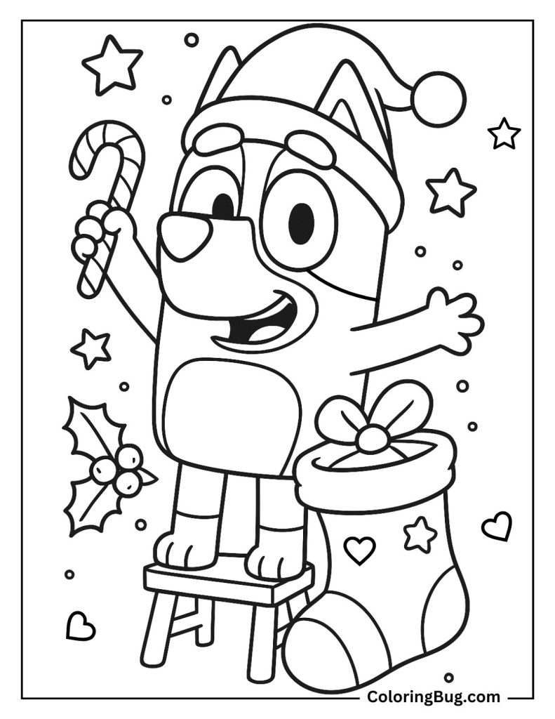 Happy Bluey on Christmas Day Coloring Page