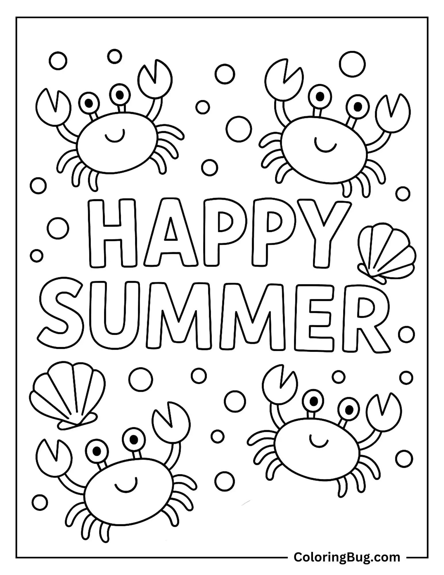 20 Happy Summer Coloring Pages - Happy Summer With Seashells Crabs And Bubbles Coloring Sheet .webp