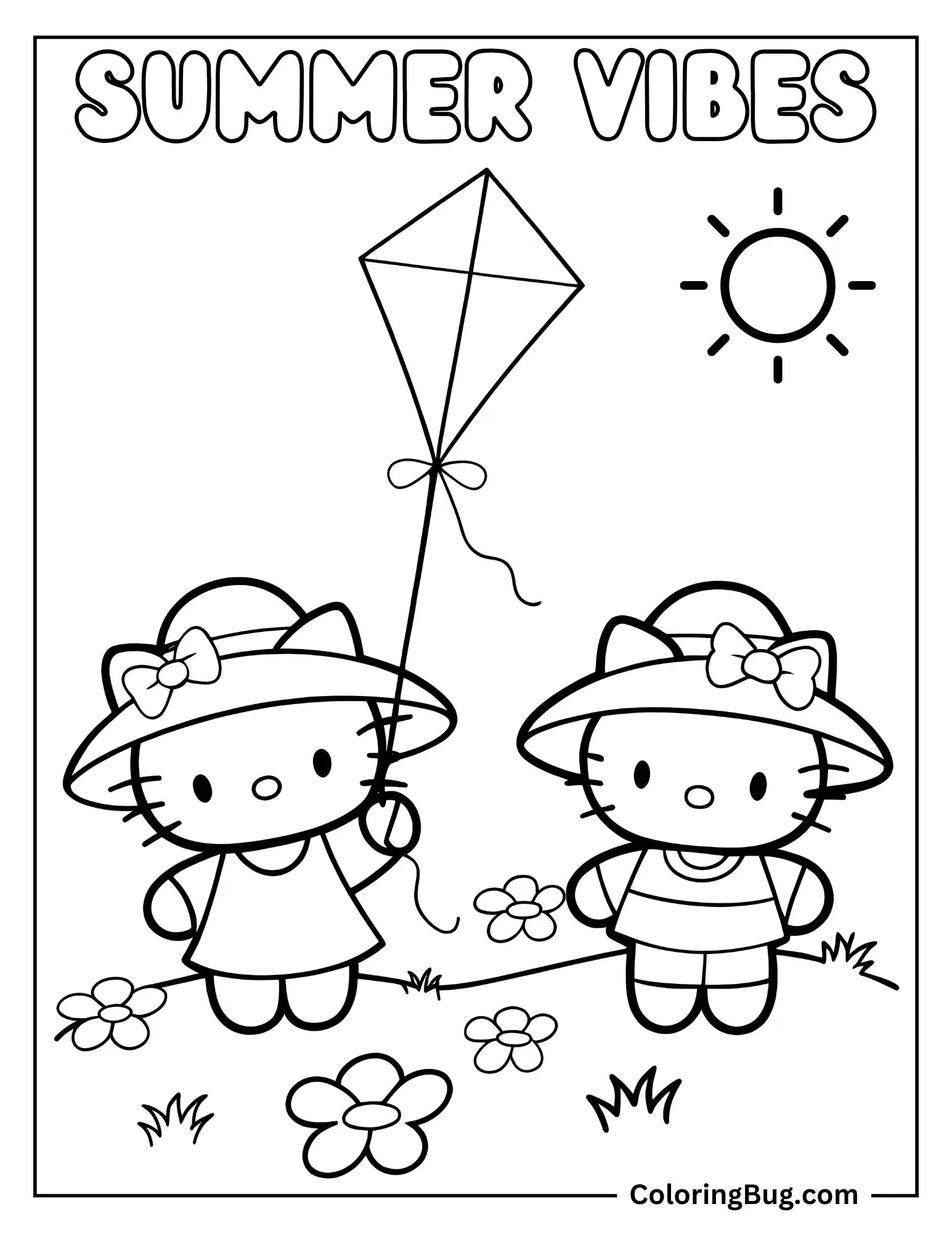 Hello Kitty And Mimi During Hot Summer Day Coloring Sheet