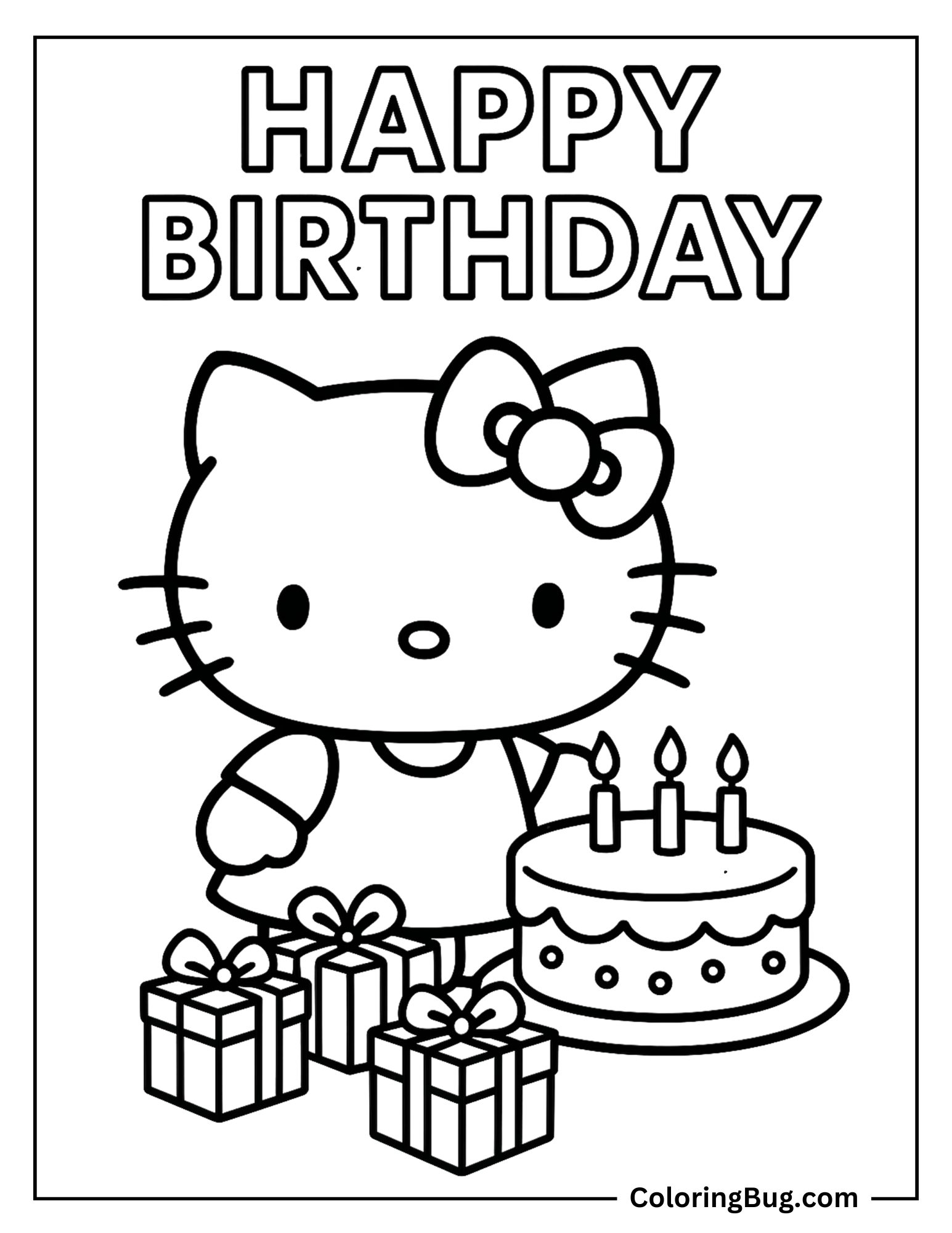 Hello Kitty Celebrating Her Birthday Coloring Sheet