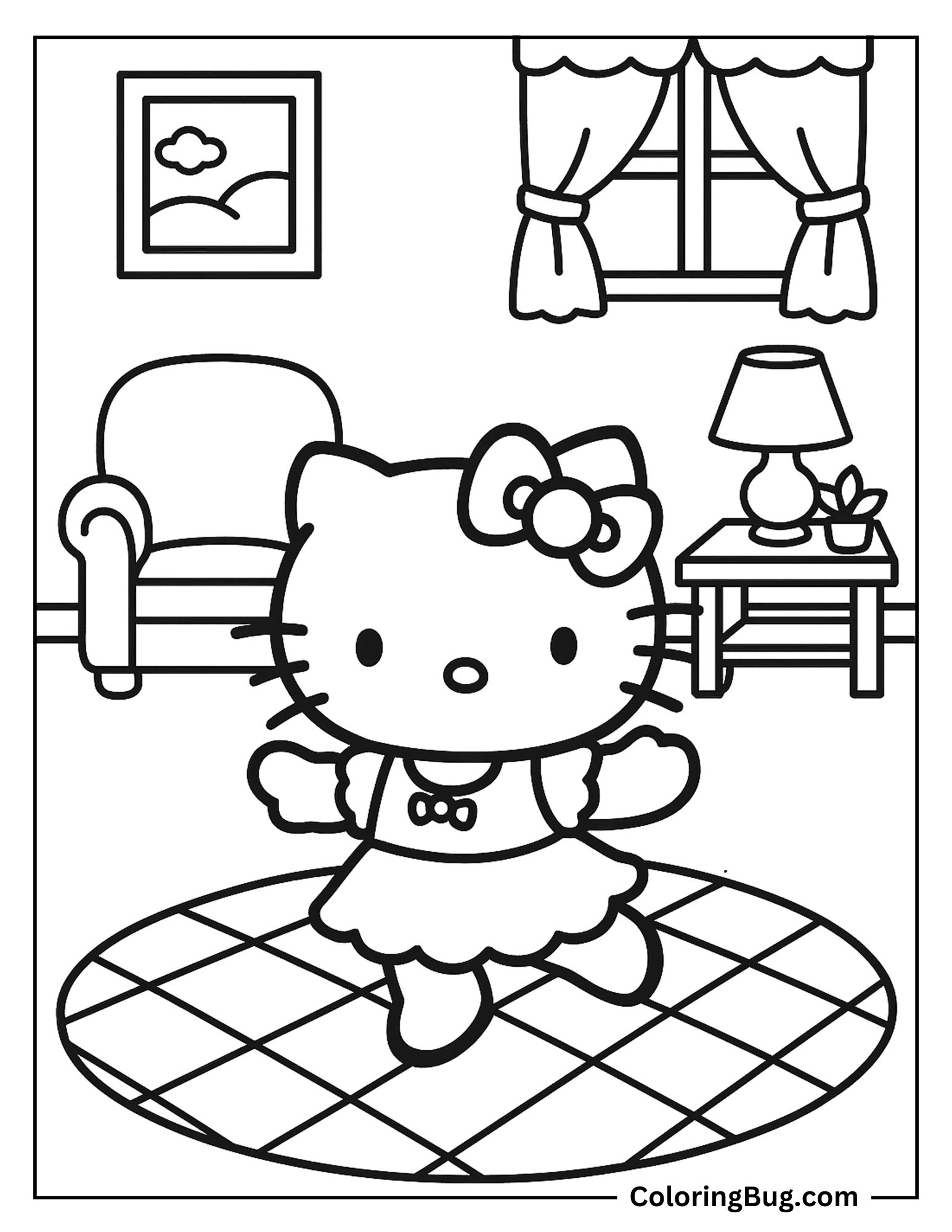 Hello Kitty Dancing in Her Living Room Coloring sheet