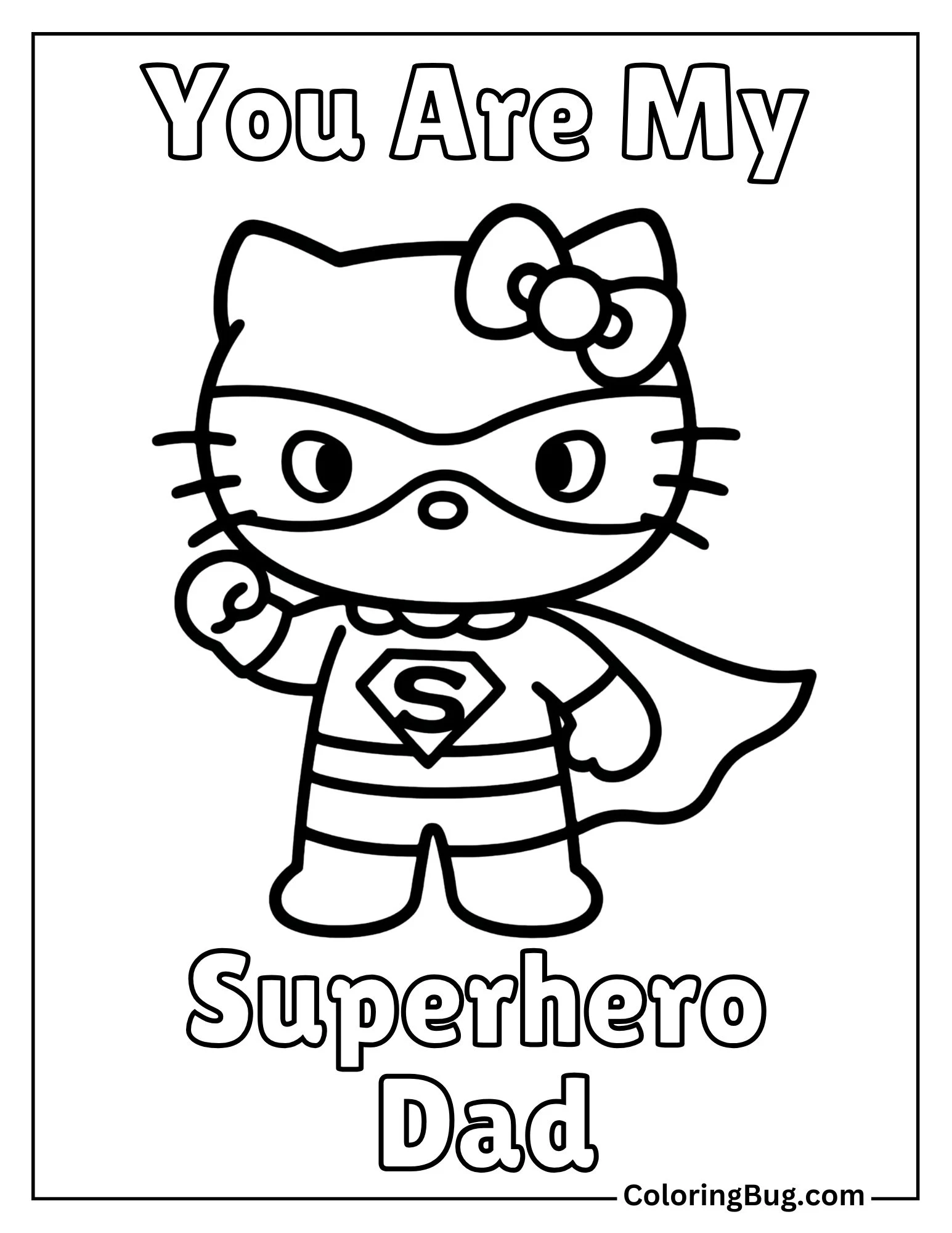 Hello Kitty Dressed as Superhero Coloring Sheet