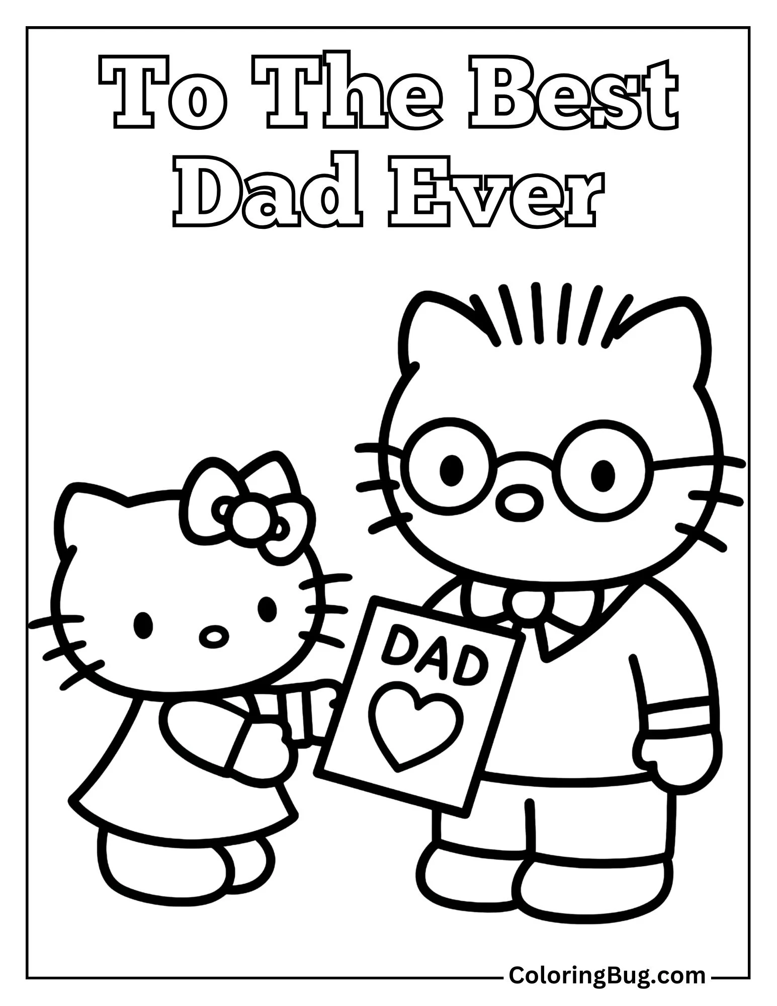 Hello Kitty Giving a Handmade Card to Her Dad Coloring sheet