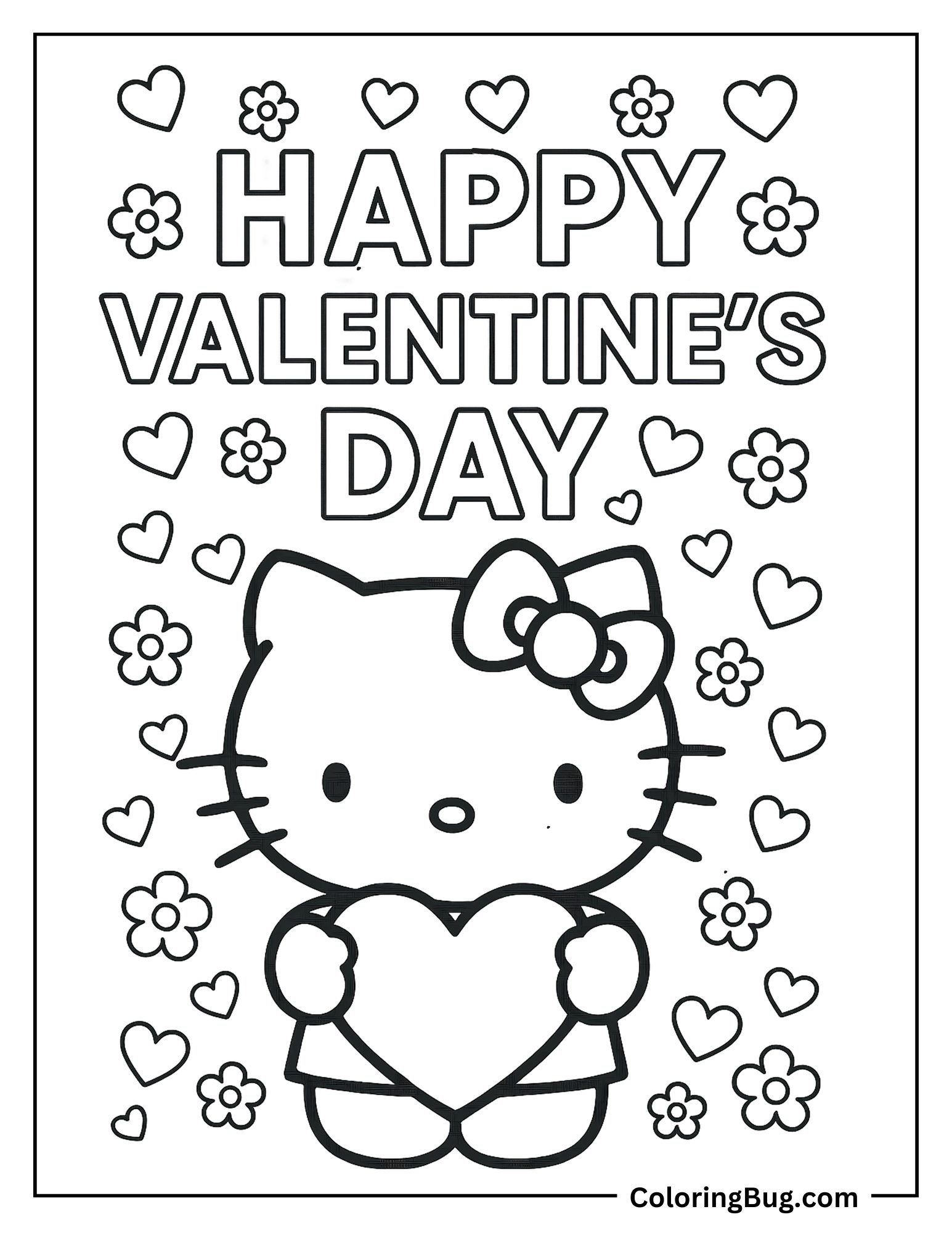 Hello Kitty Happy Valentine's Day Coloring Sheet