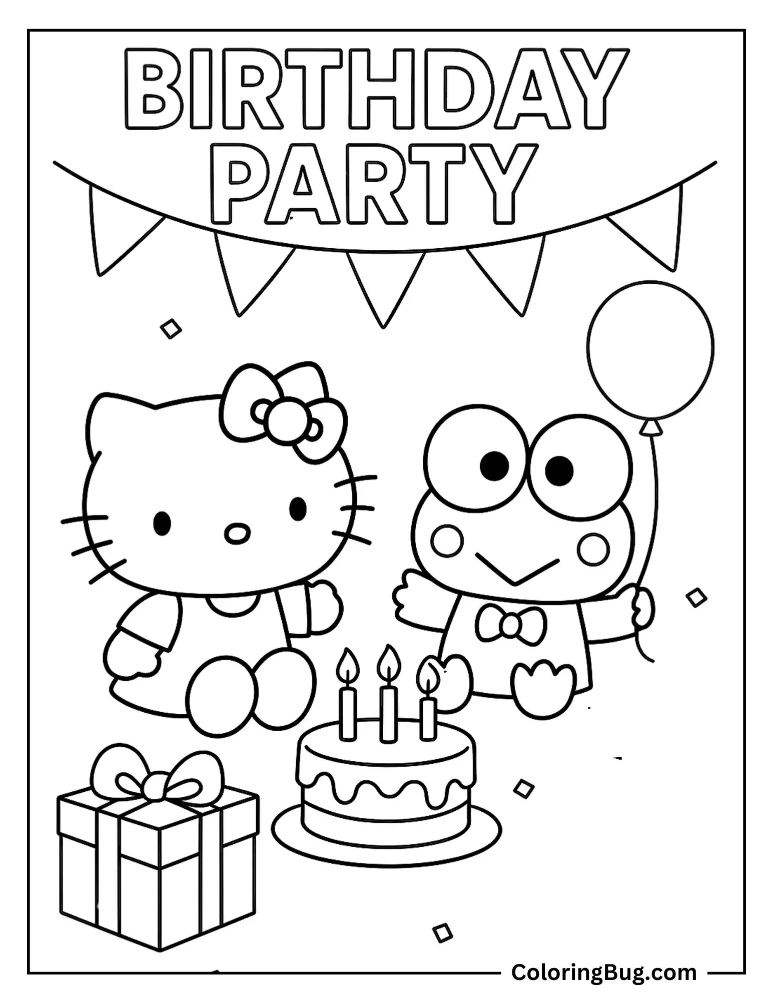Hello Kitty Having Birthday Party With keroppi Coloring Sheet