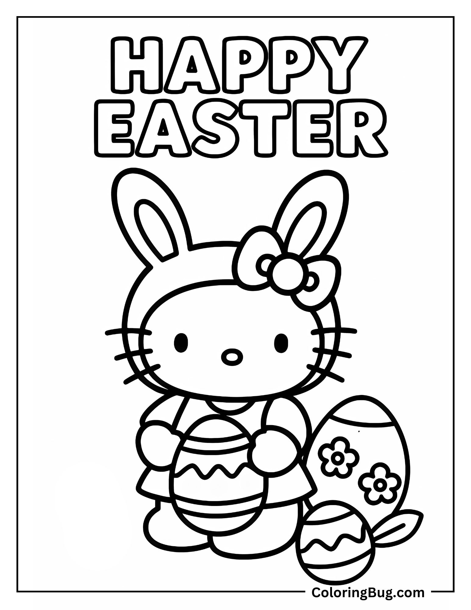 Hello Kitty Holding Easter Egg Coloring sheet
