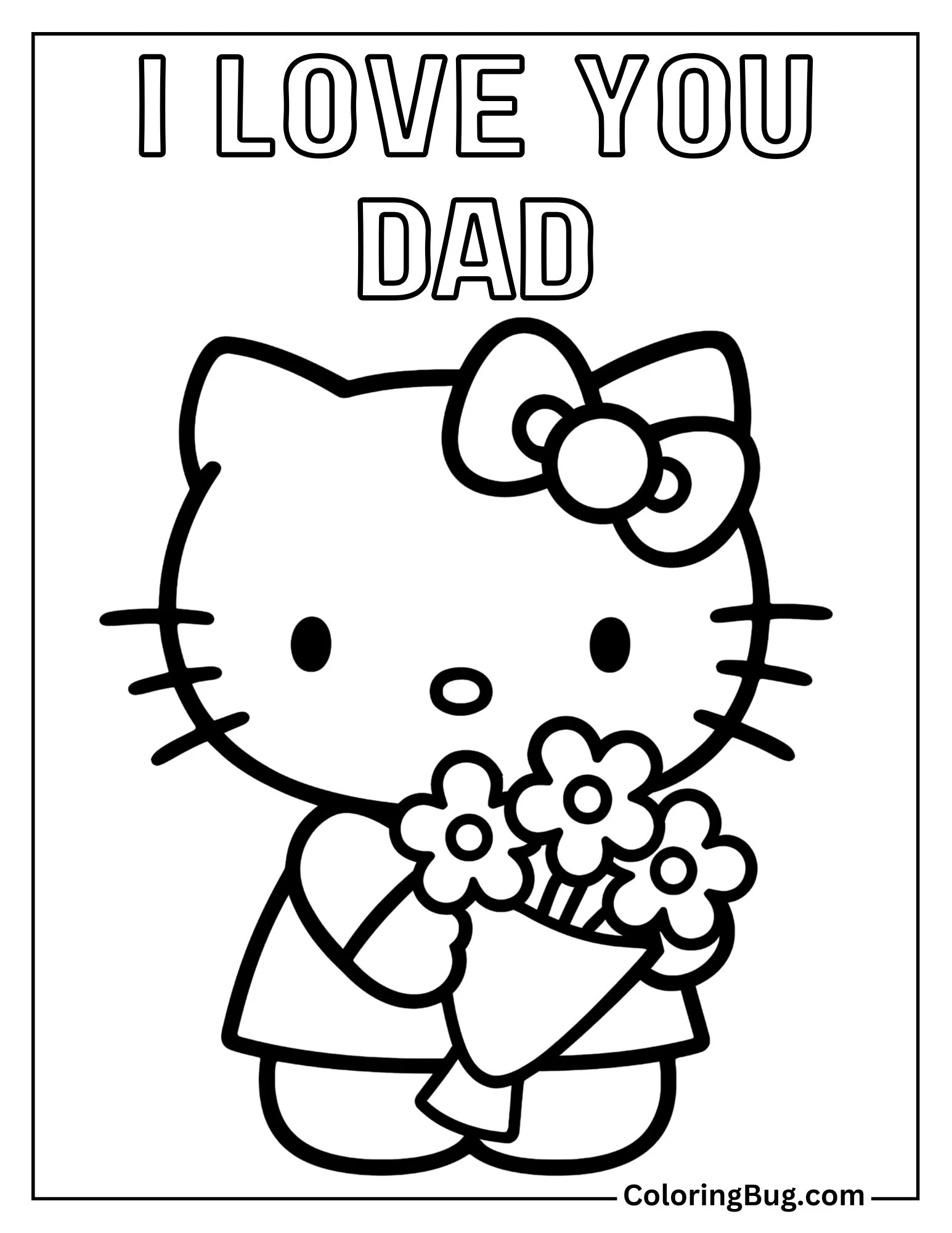 Hello Kitty Holding Flower Bouquet Coloring sheet