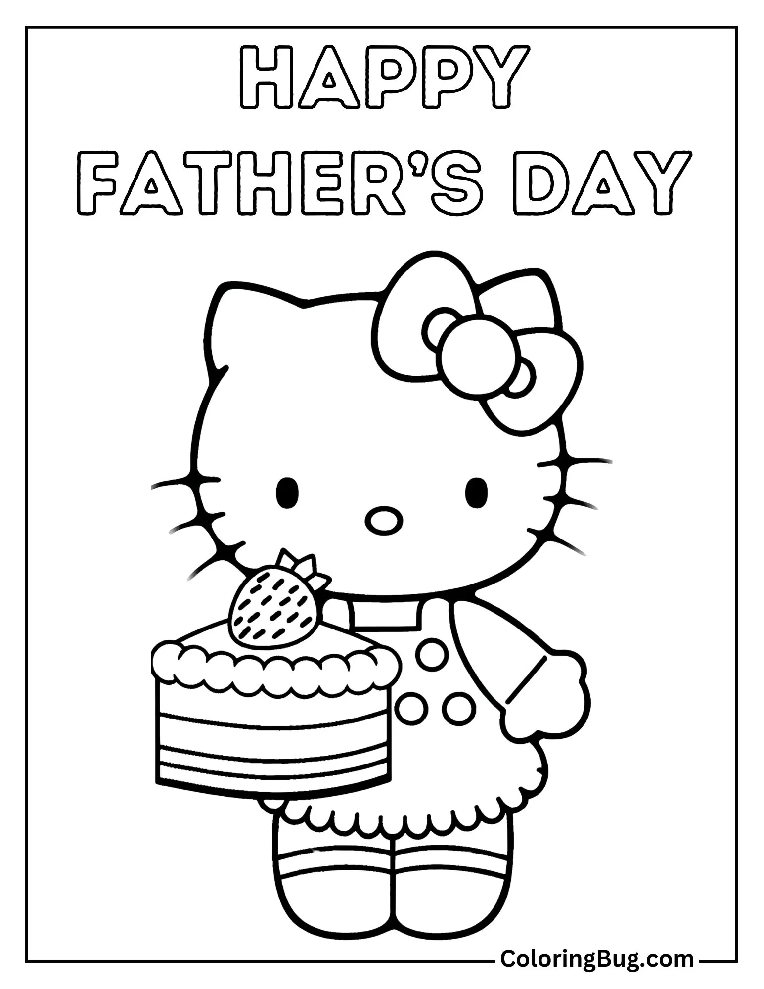 Hello Kitty Holding Happy Father's Day Cake Coloring Sheet
