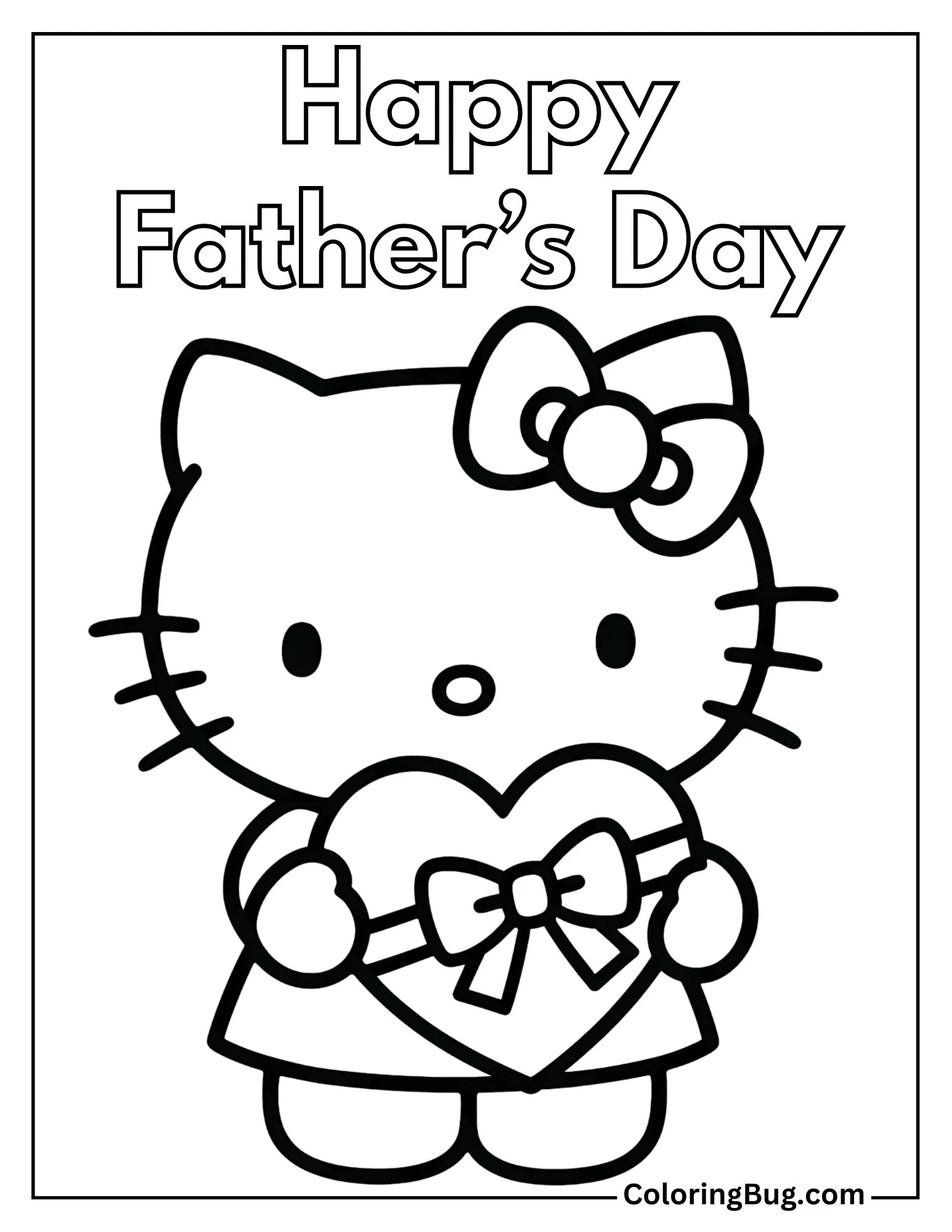 Hello Kitty Holding Heart Shaped Chocolate Box Coloring Sheet