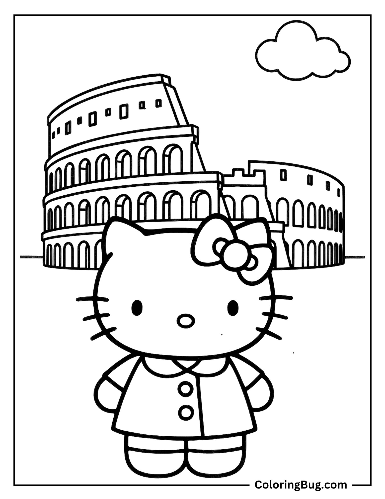 Hello Kitty Outside Colosseum Coloring Sheet