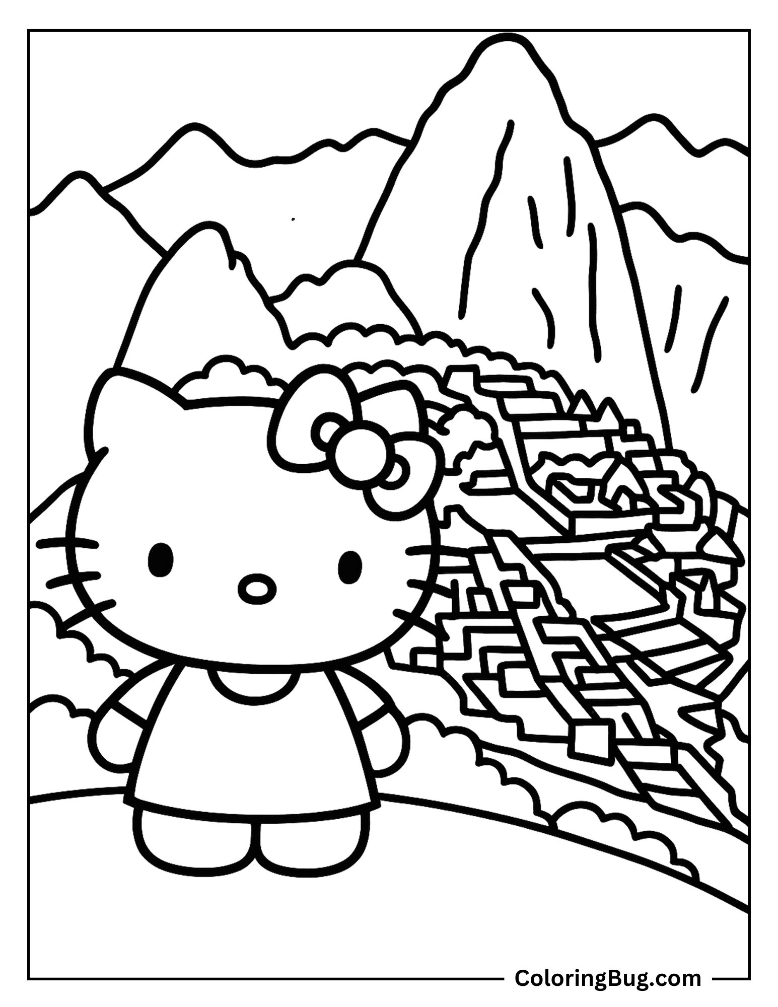 Hello Kitty Outside Machu Picchu Coloring Sheet