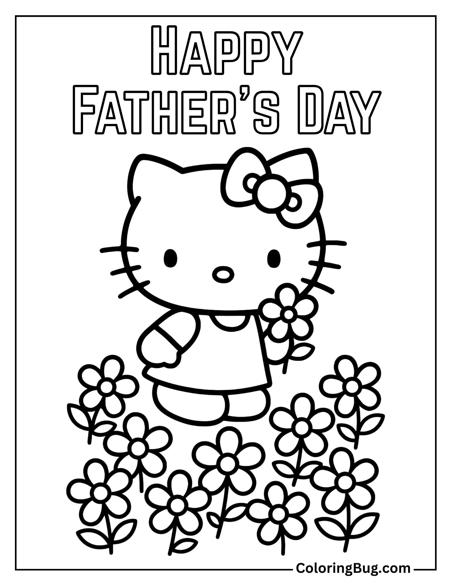 Hello Kitty Picking Flowers for Her Dad Coloring Sheet