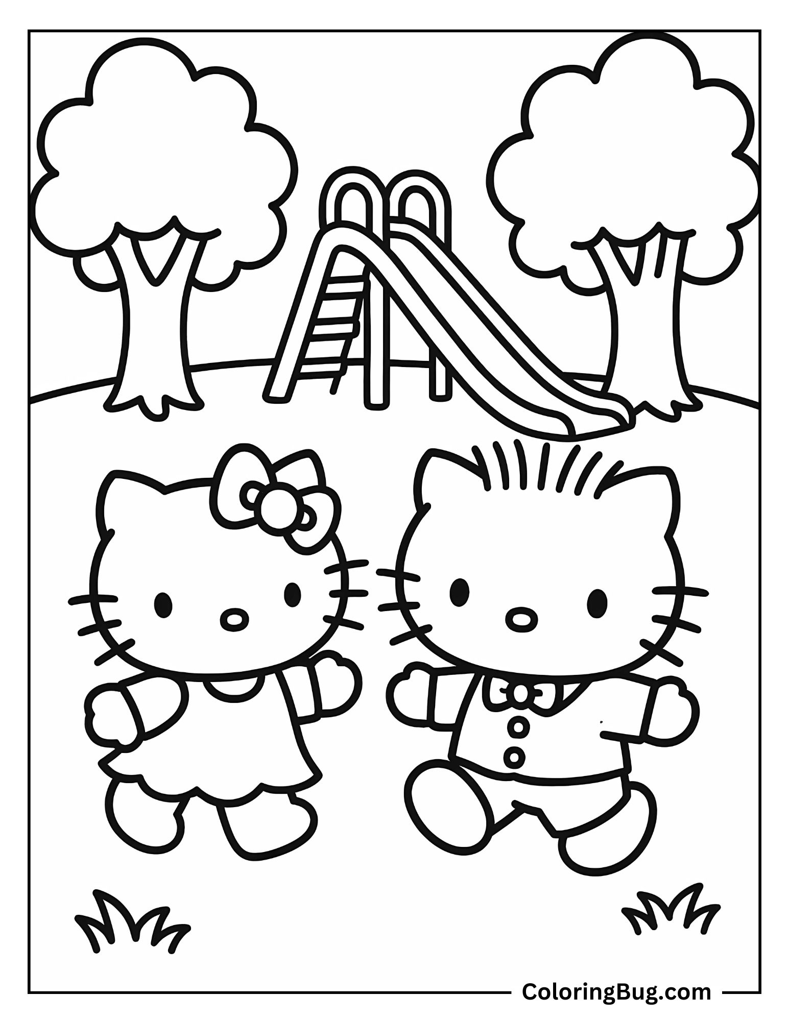 Hello Kitty Playing With Dear Denial Coloring sheet
