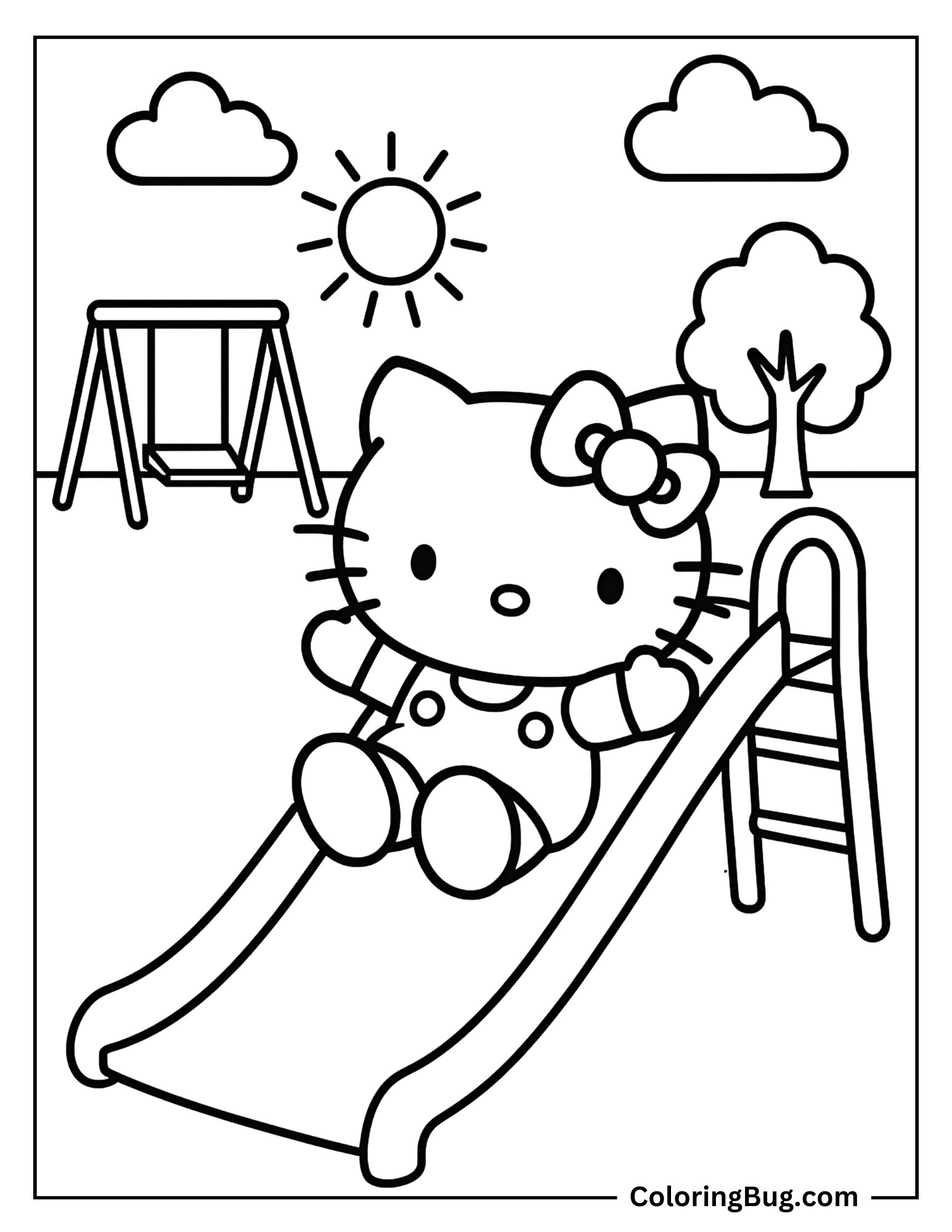 Hello Kitty Playing on Slide Coloring sheet
