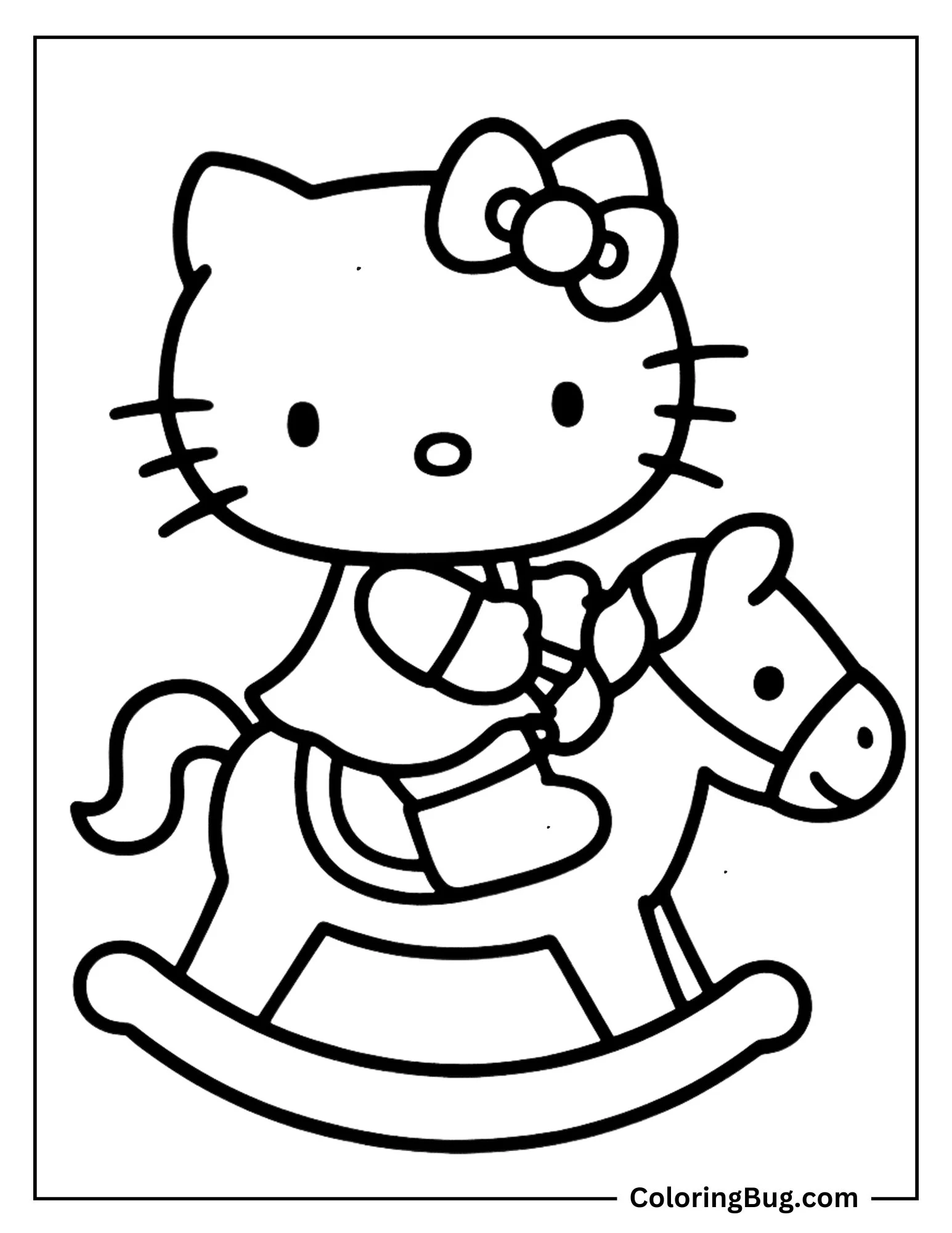 Hello Kitty Riding a Rocking Horse Coloring Sheet