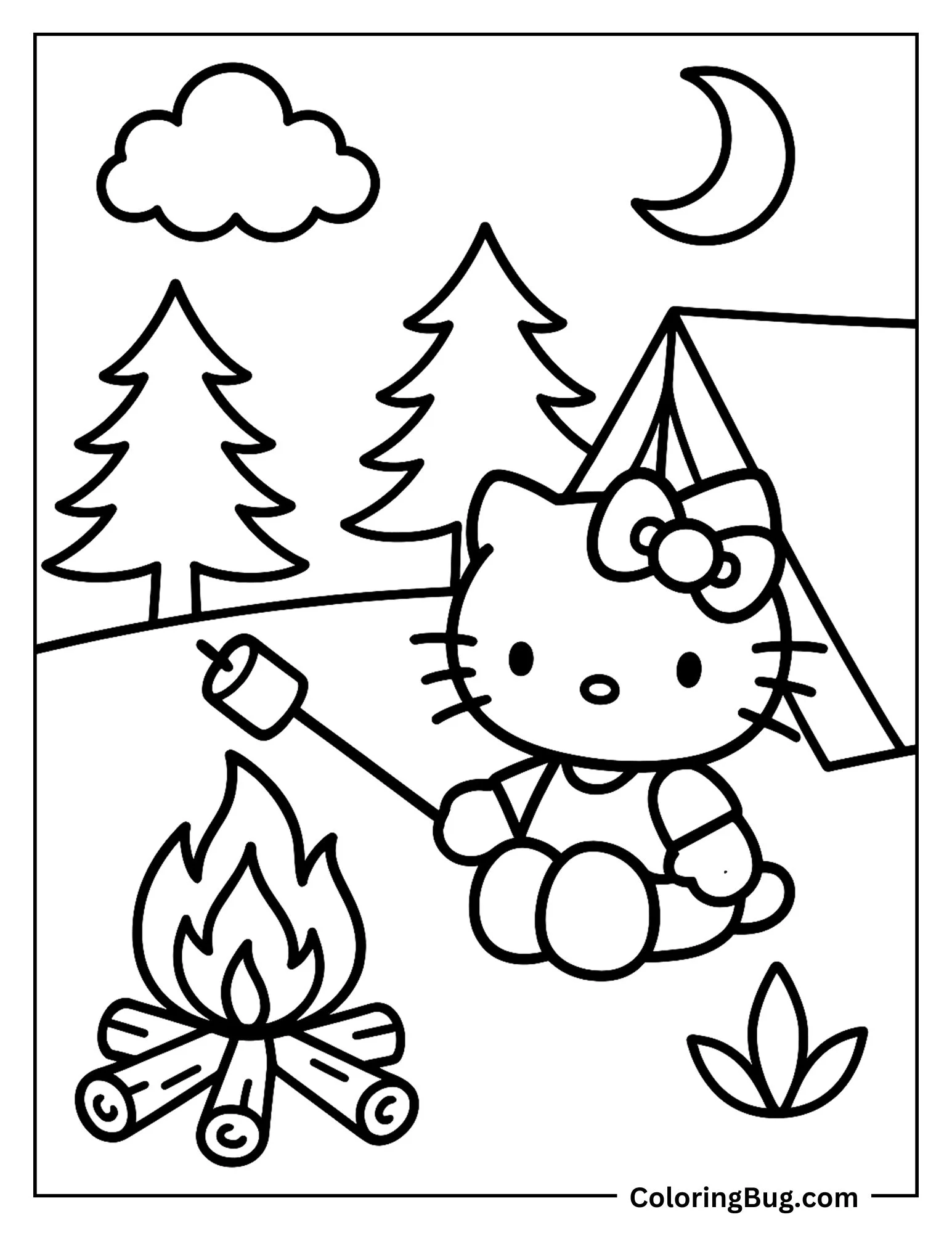 Hello Kitty Roasting Marshmallow Coloring sheet