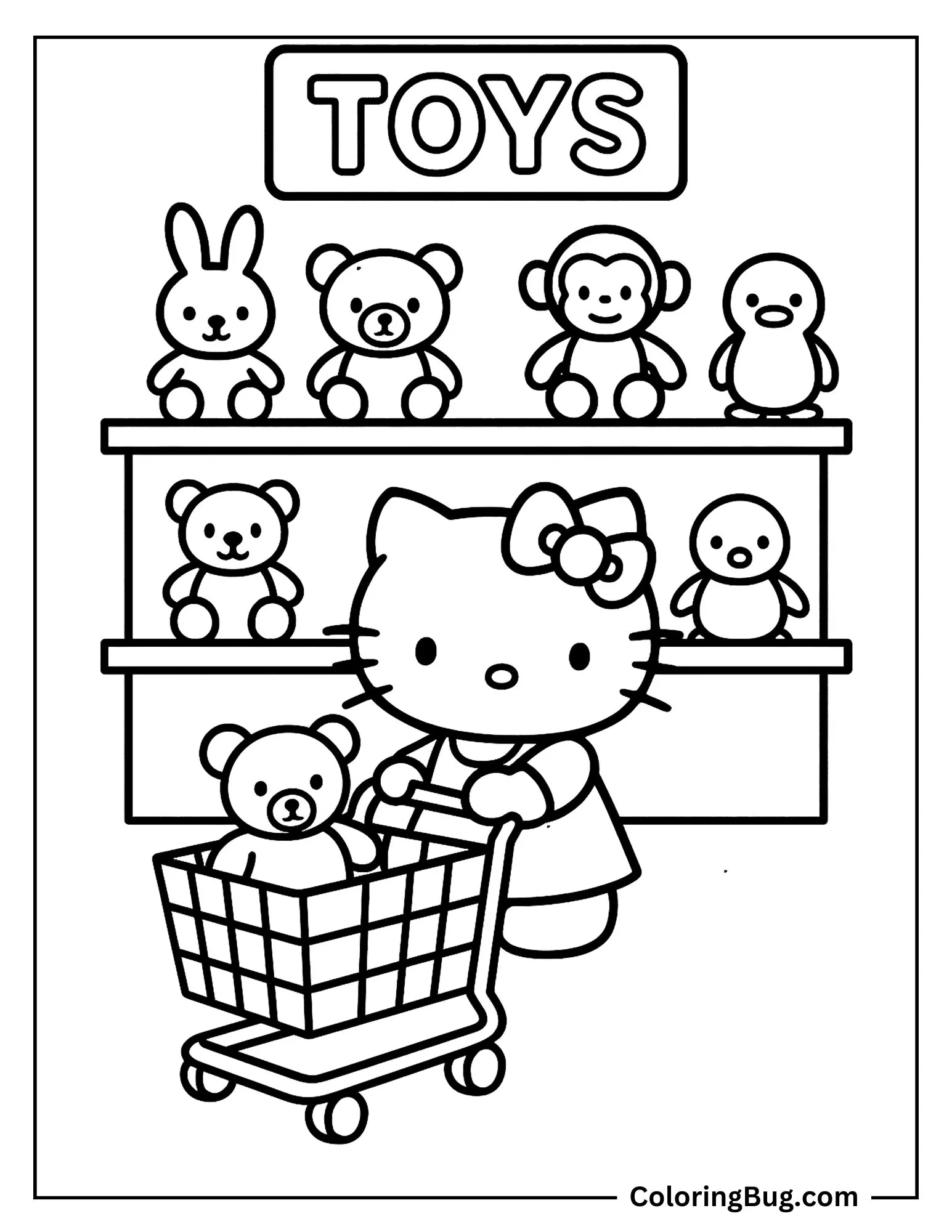 Hello Kitty Shopping Coloring Sheet