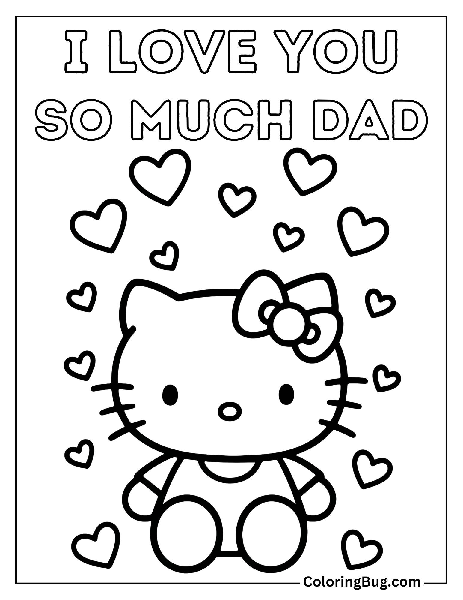 Hello Kitty Surrounded by Hearts Coloring Sheet