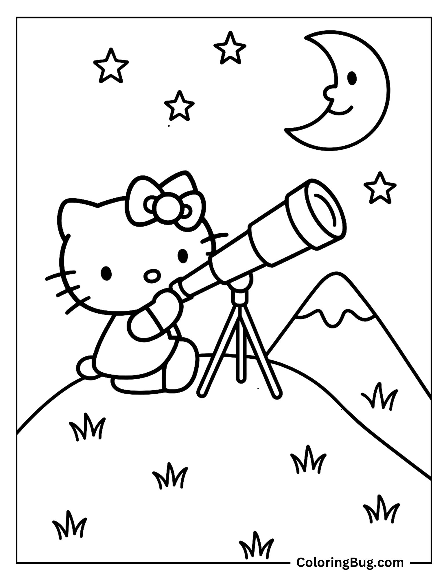Hello Kitty Telescope Coloring Sheet