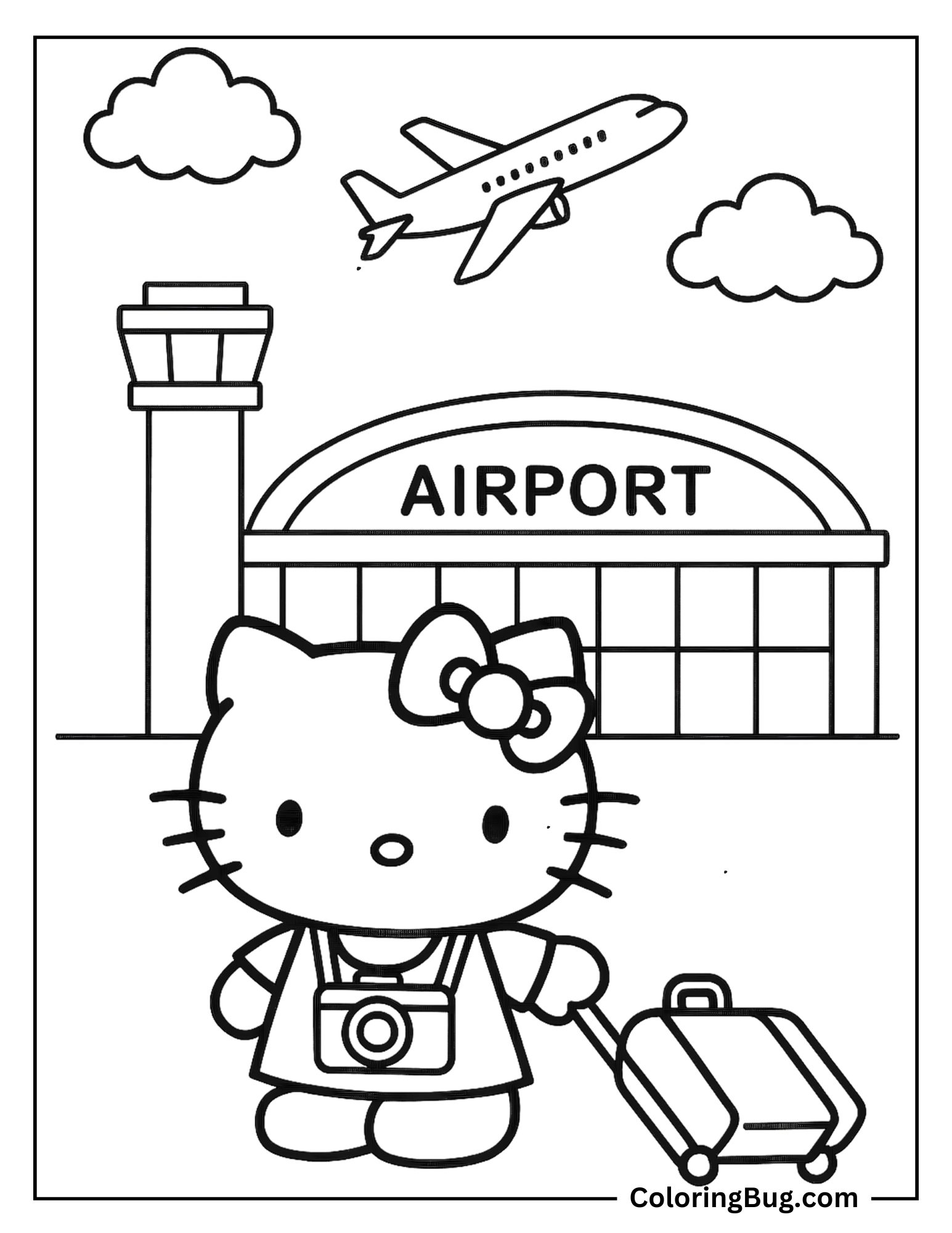 Hello Kitty Travelling Coloring Sheet