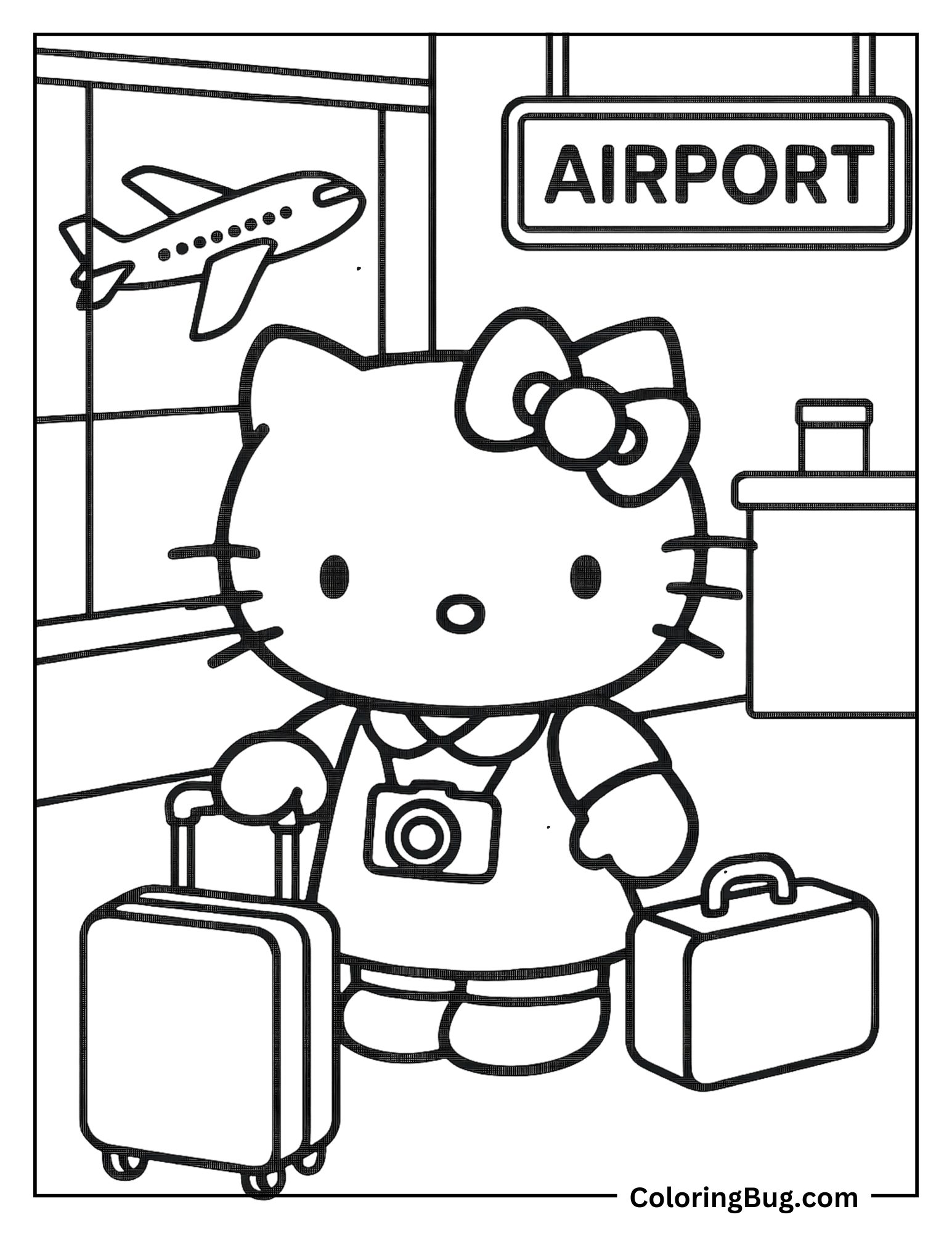 Hello Kitty at Airport Coloring Sheet
