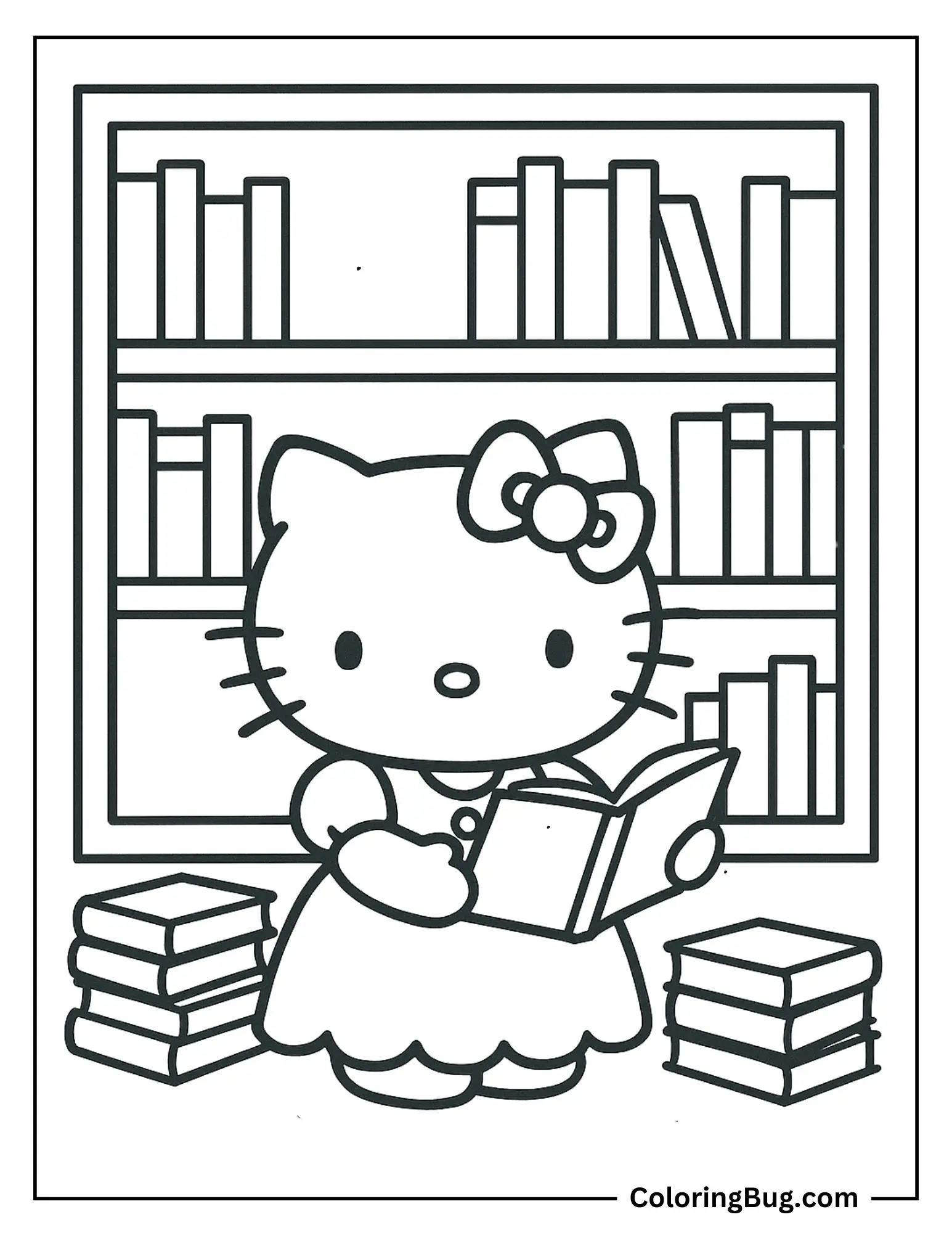 Hello Kitty at Book Store Coloring Sheet