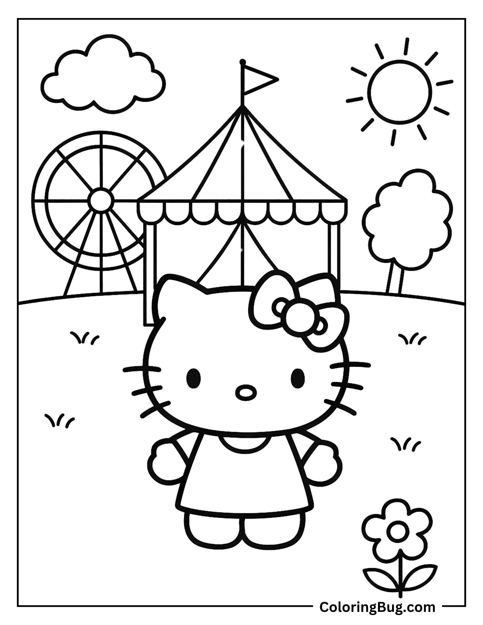 Hello Kitty on Summer Fair Coloring Sheet