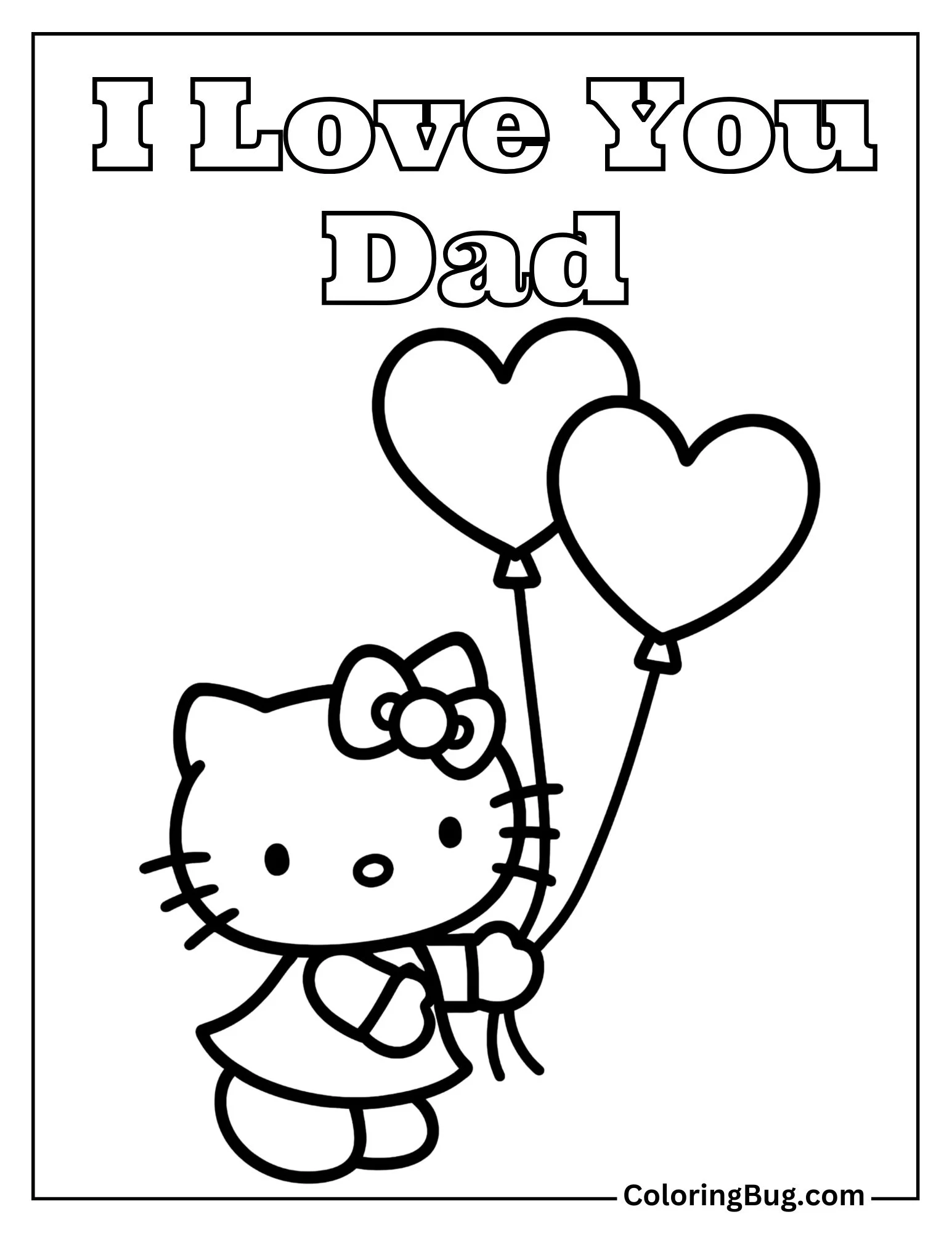 Hello Kitty with Heart-Shaped Balloons Coloring Sheet