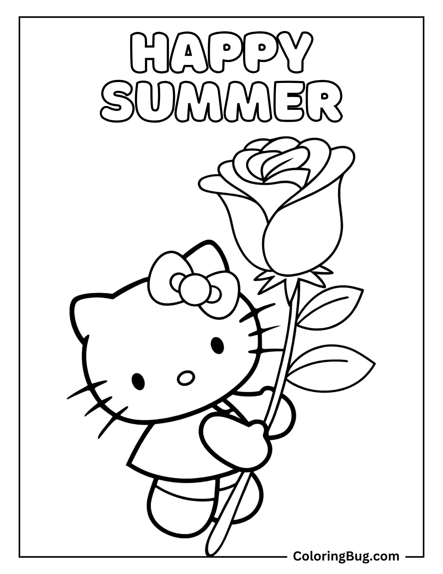 Hello kitty Holding a Giant Rose Coloring sheet
