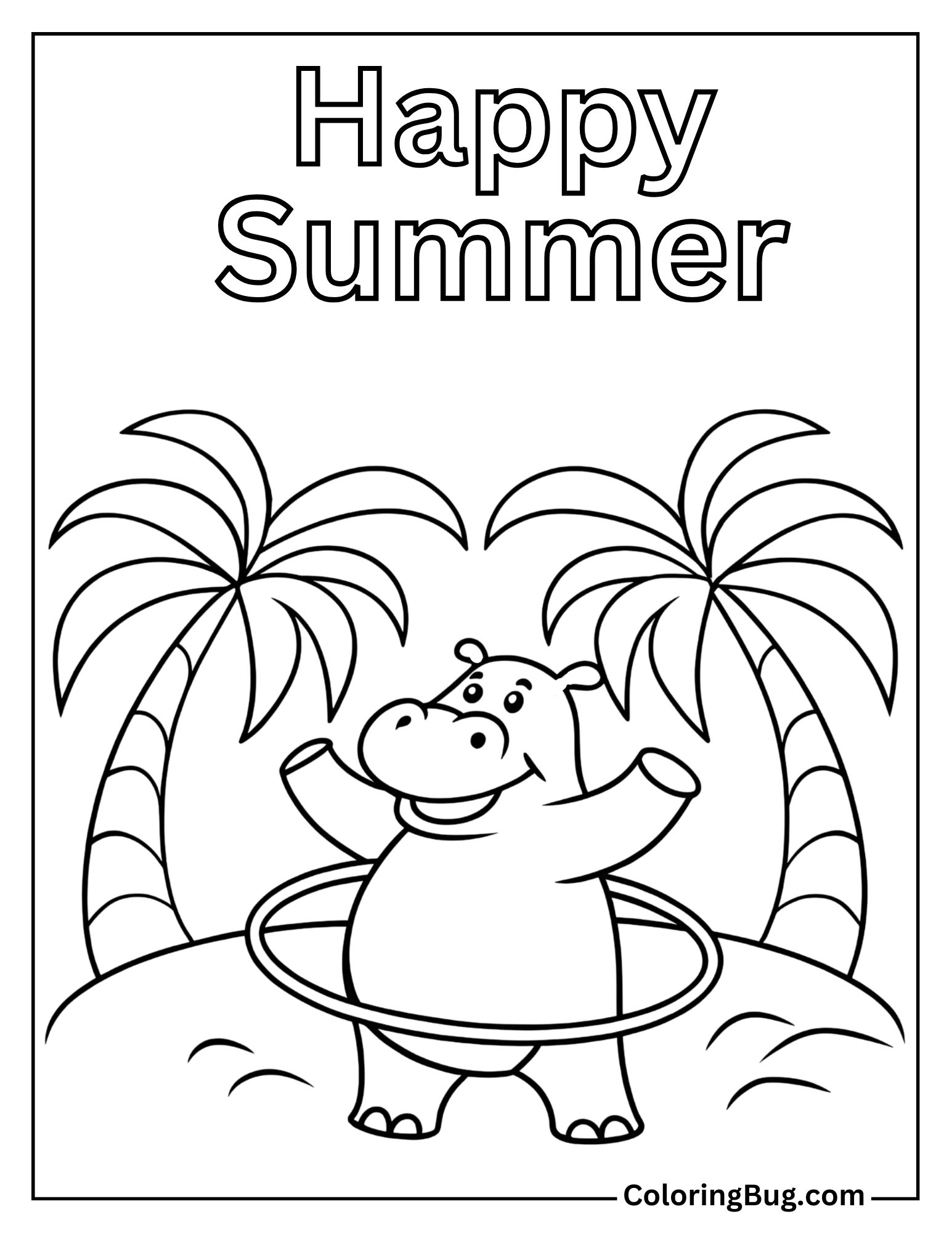Hippo Hula-Hooping on Beach Coloring sheet