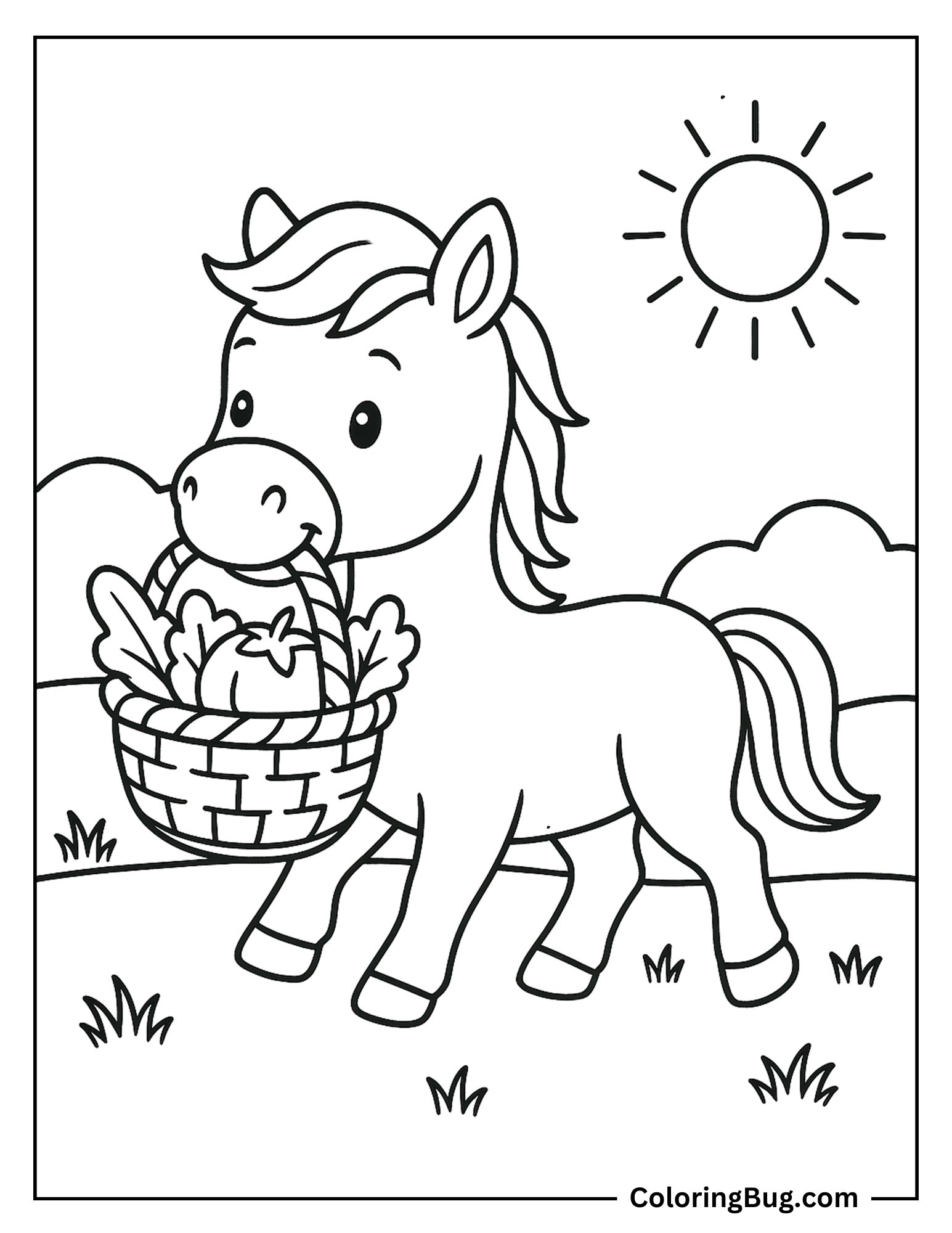 Horse Carrying Freshly Picked Vegetables Coloring sheet