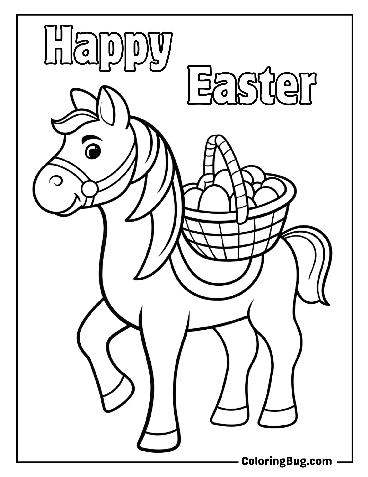 Horse Carrying an Easter Basket on its Back Coloring Sheet
