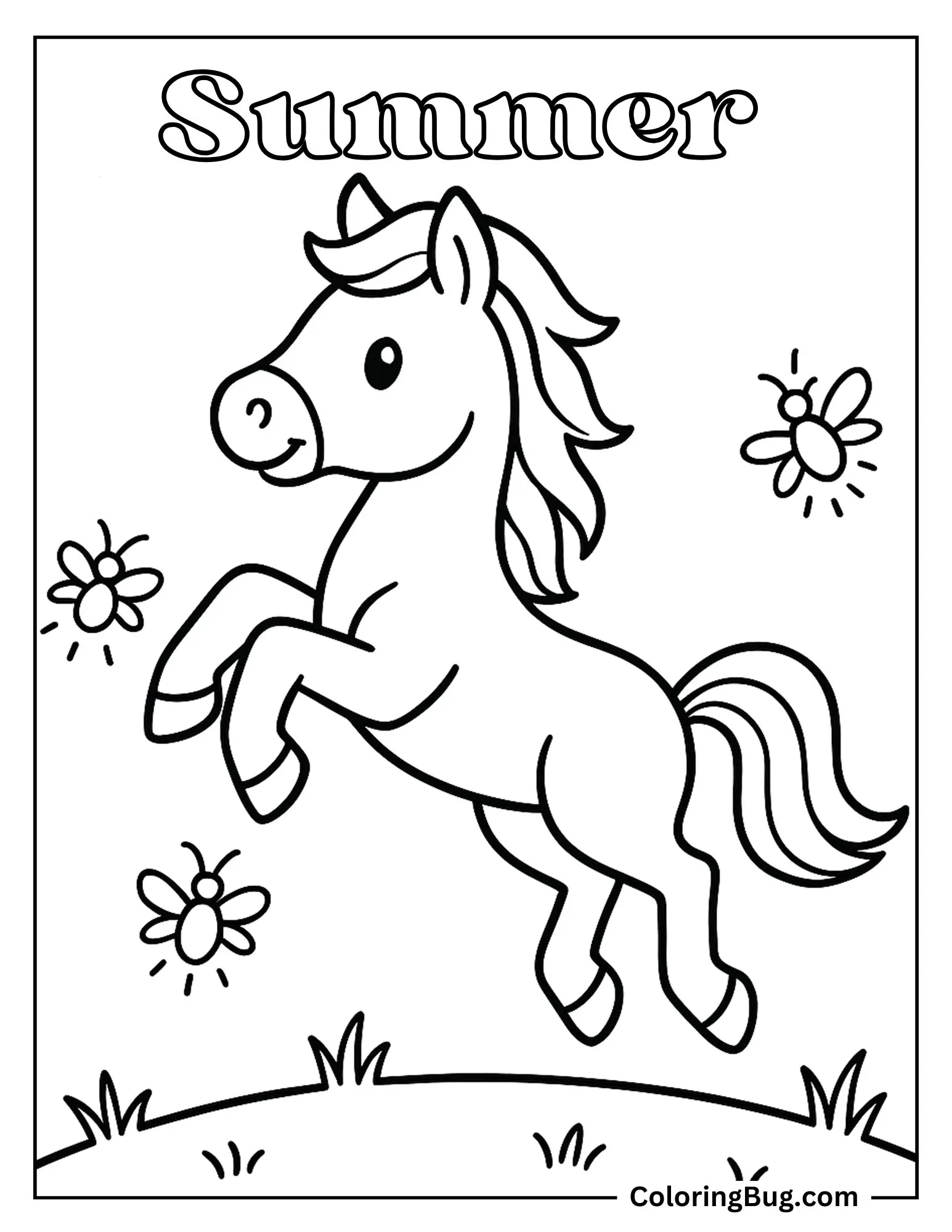 Horse Leaping After Glowing Fireflies at Dusk Coloring sheet