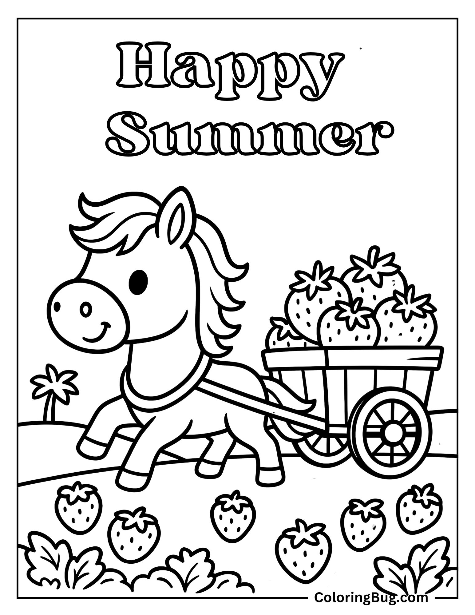 Horse Puling Wagon Full of Strawberries Coloring sheet