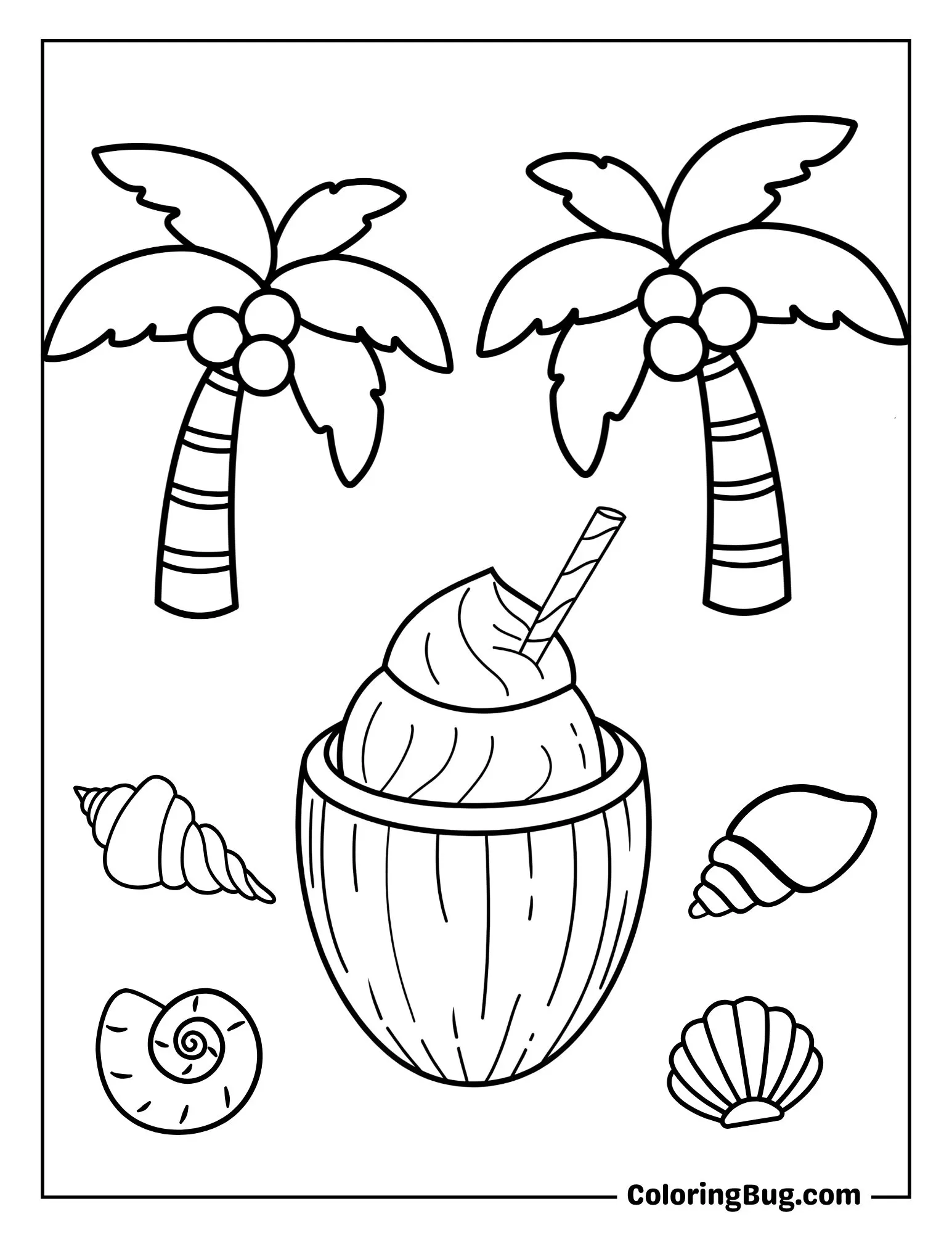 Ice Cream in a Coconut Shell Coloring Sheet