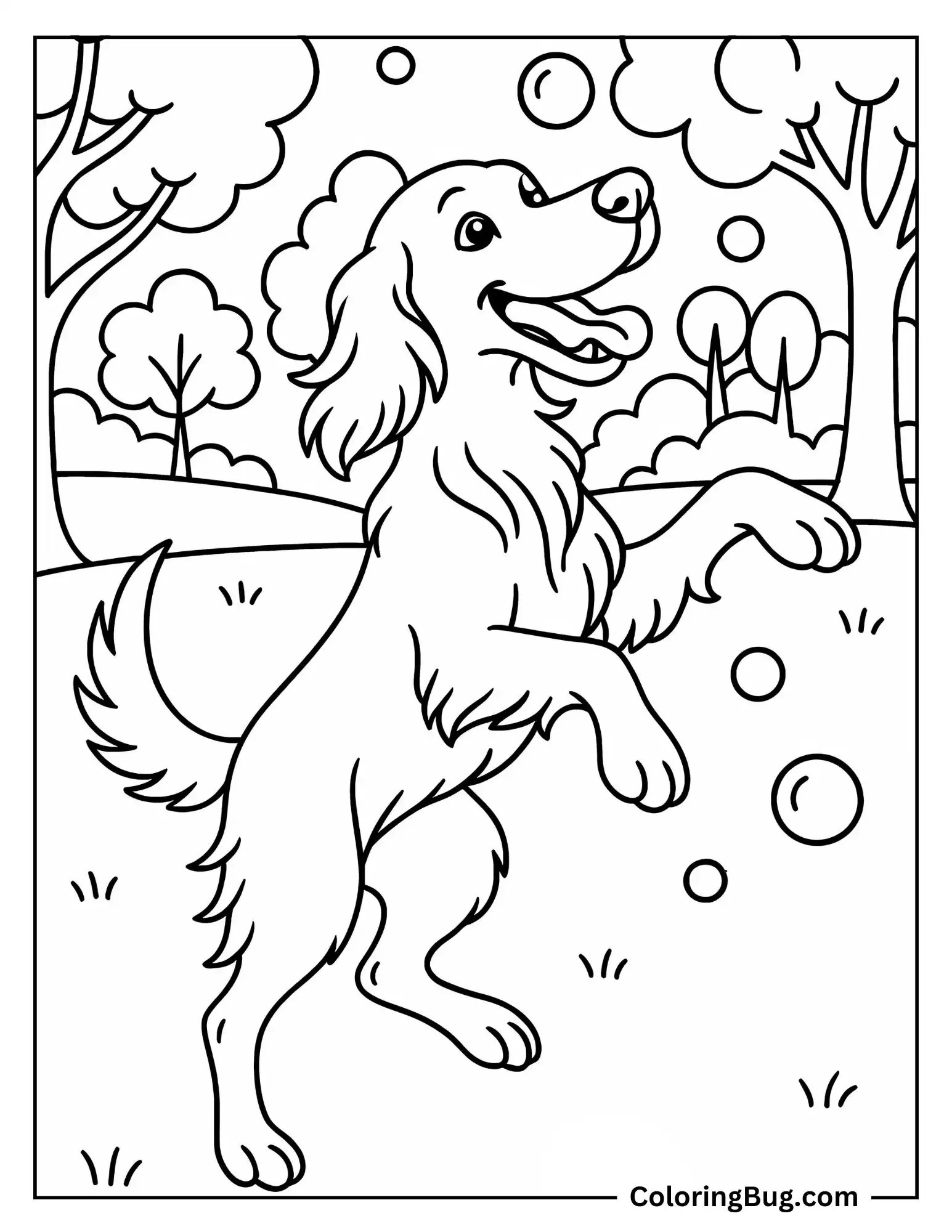 Irish Setter Catching Bubbles in the Air Coloring sheet