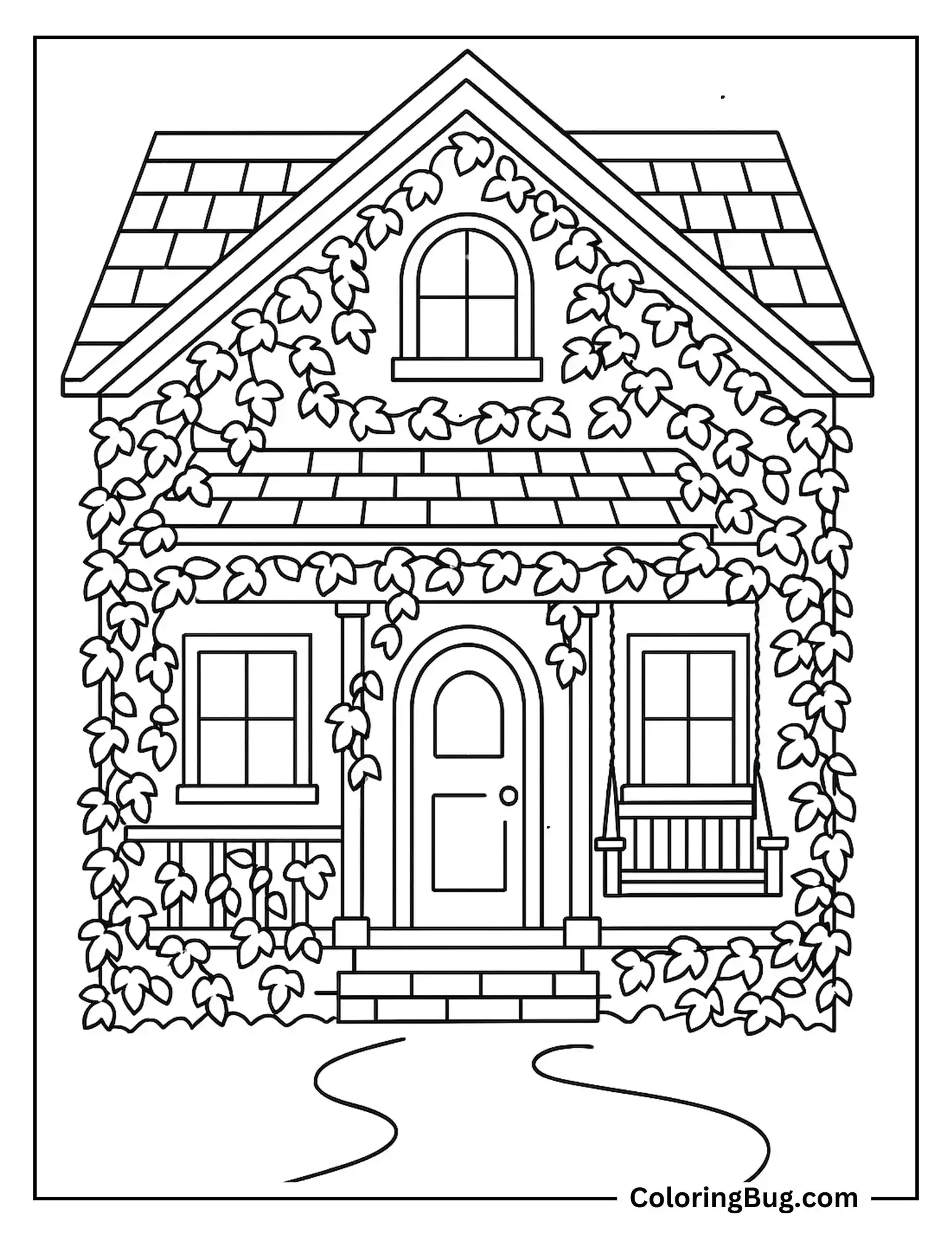 Ivy-Covered Cottage Coloring Sheet