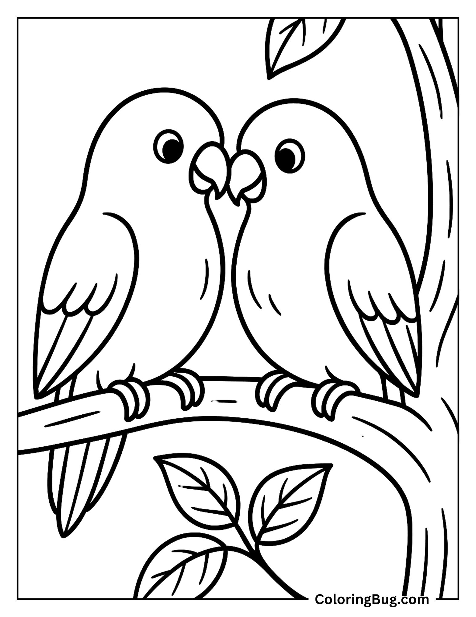 Love Birds Perched on Tree Brunch Coloring sheet