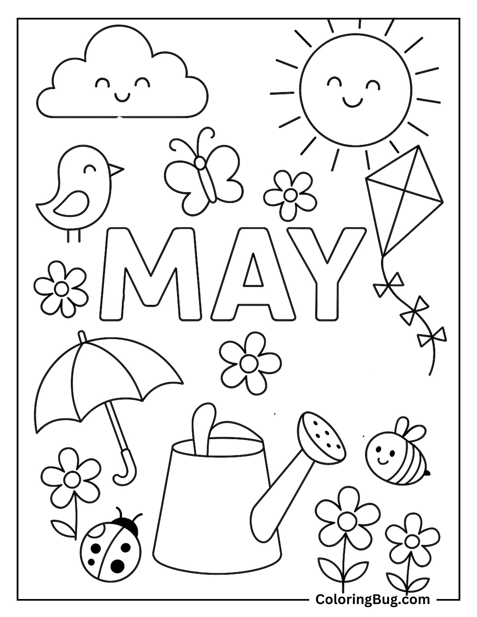 May Text With May Elements Coloring Sheet