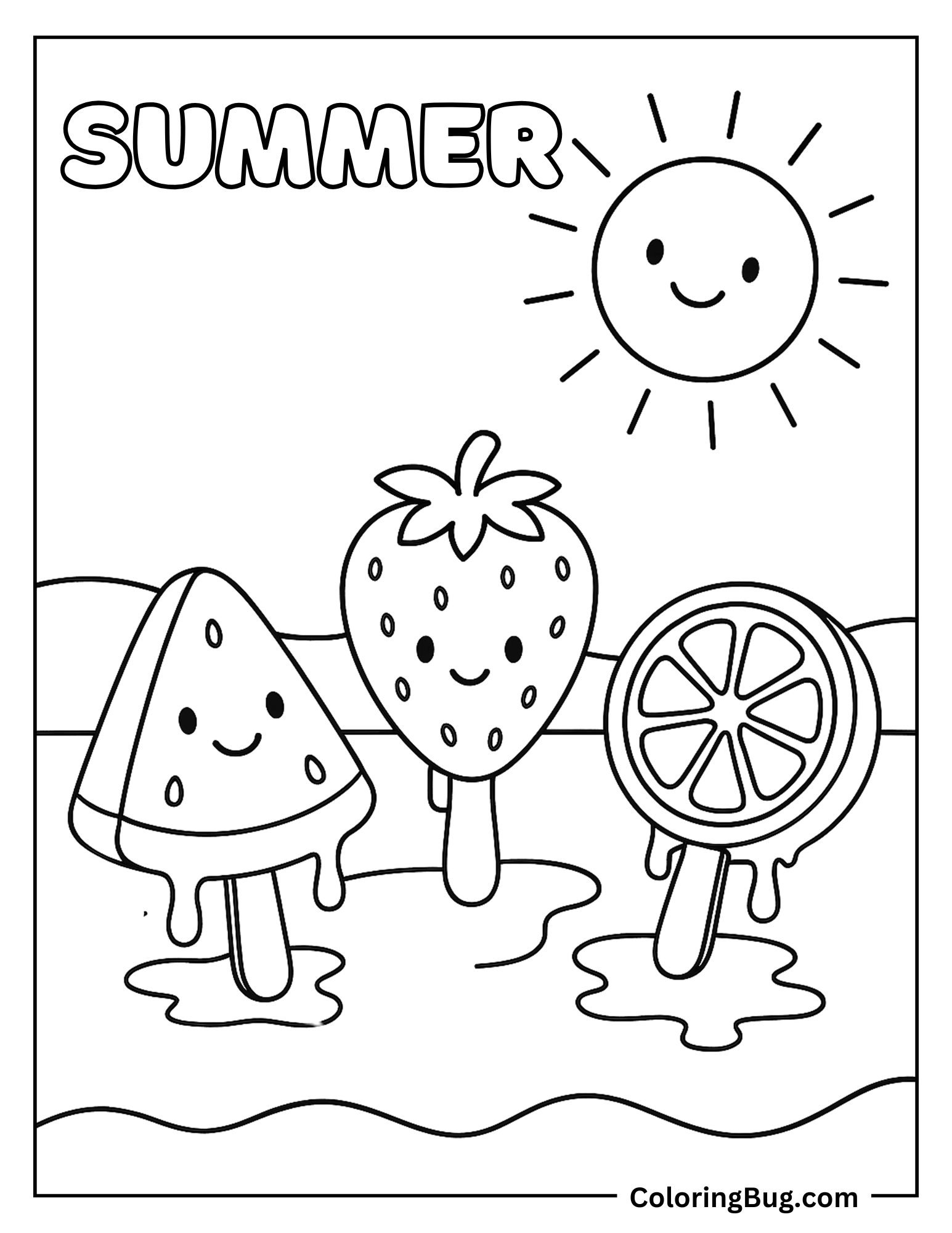 Melting Fruits Popsicle Coloring Sheet