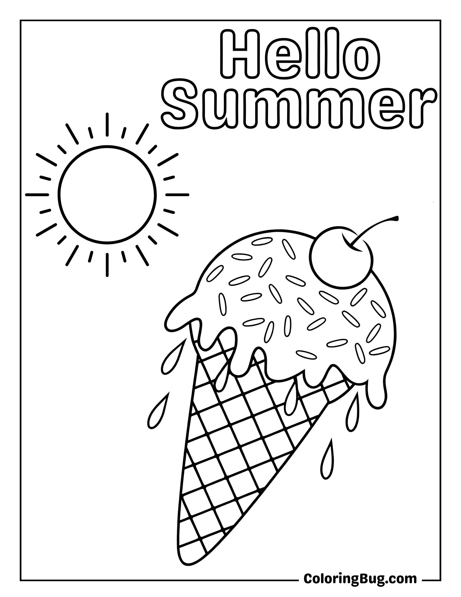 Melting Ice Cream Cone Coloring Sheet