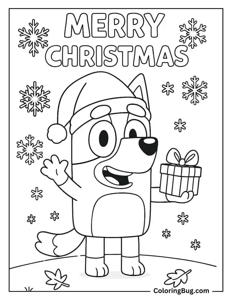 Merry Christmas Bluey Coloring Page
