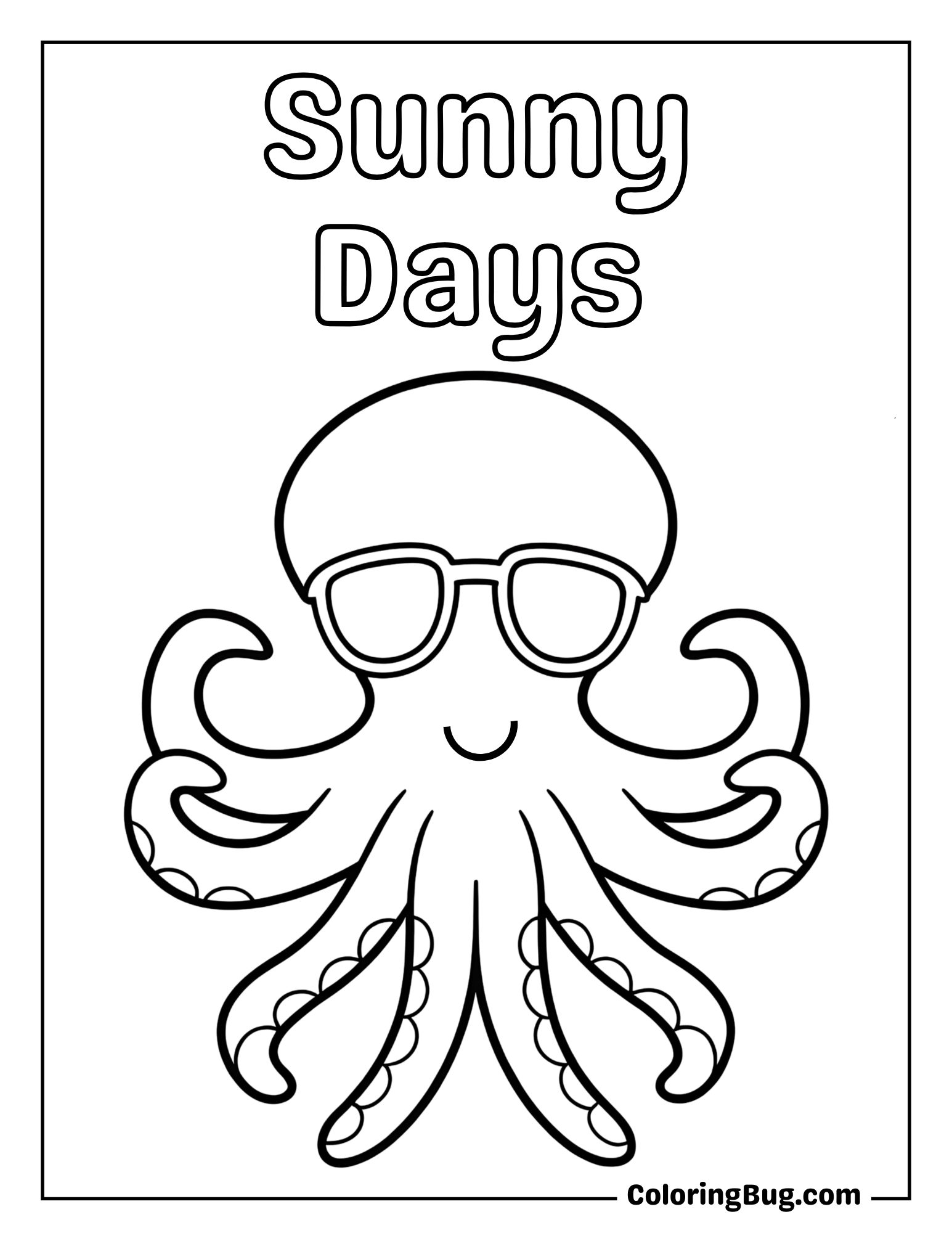 Octopus with Sunglasses Coloring Sheet