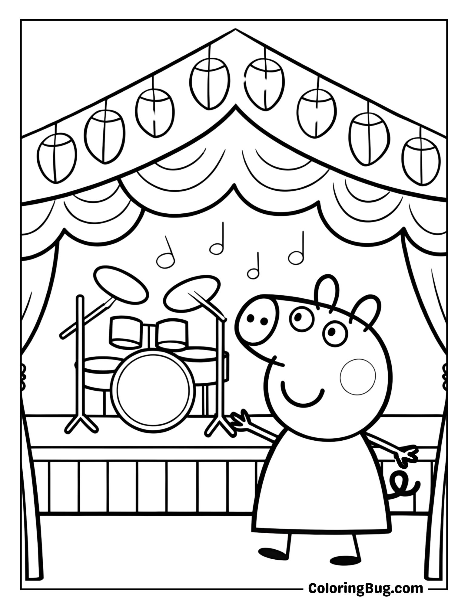 Peppa Pig Dancing at a Summer Music Festival Coloring Sheet