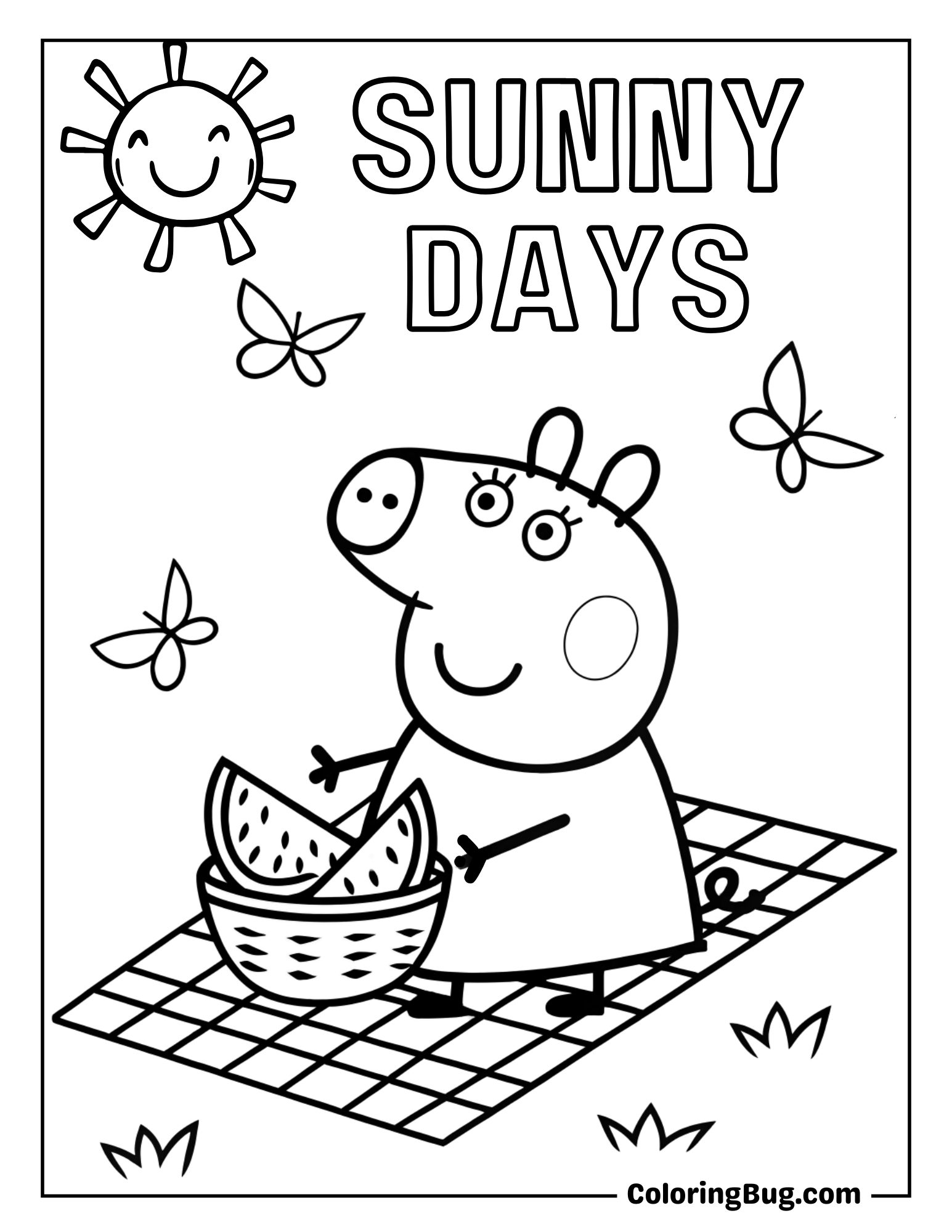 Peppa Pig Enjoying Watermelon in Summers Coloring Sheet