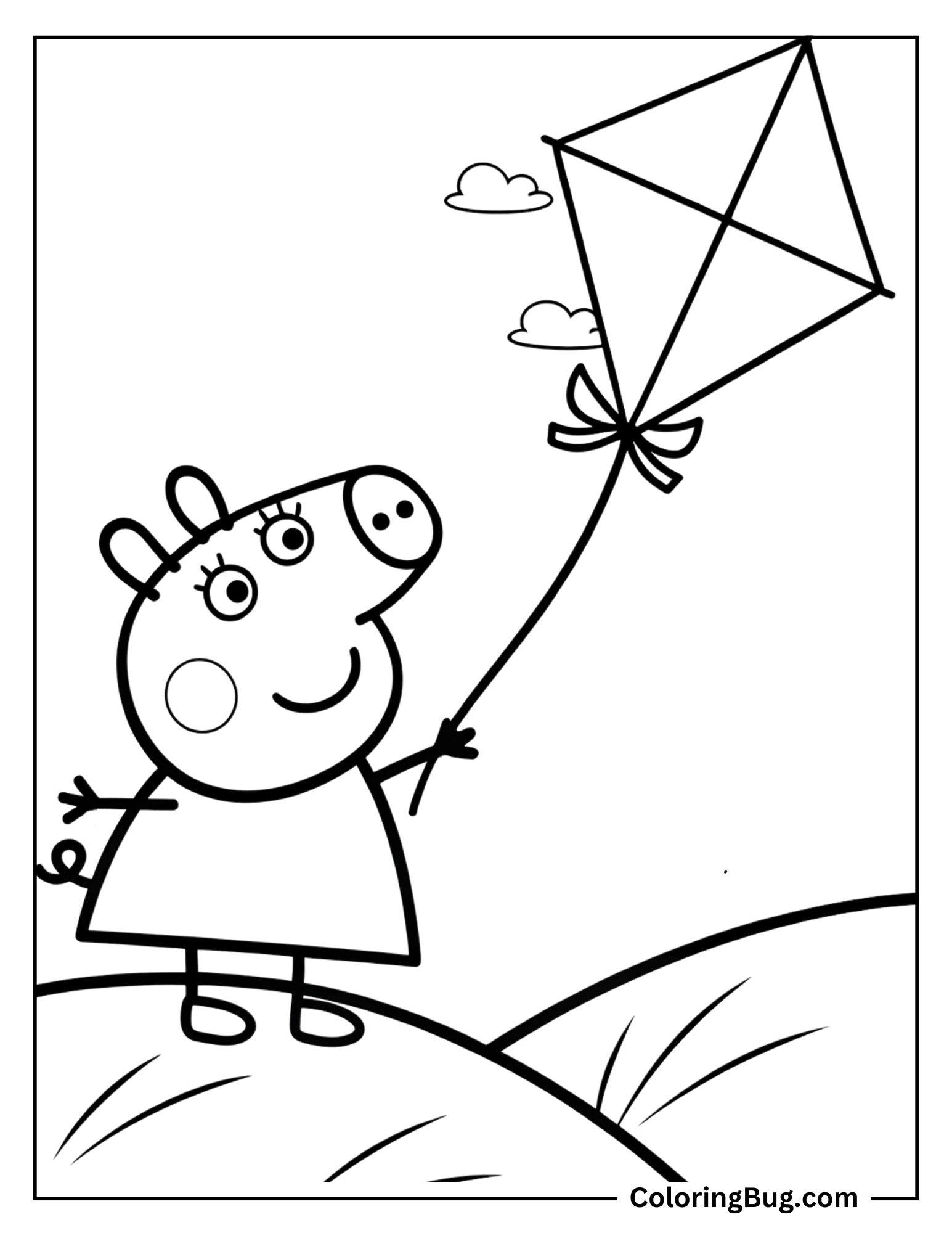 Peppa Pig Flying a Kite Coloring sheet