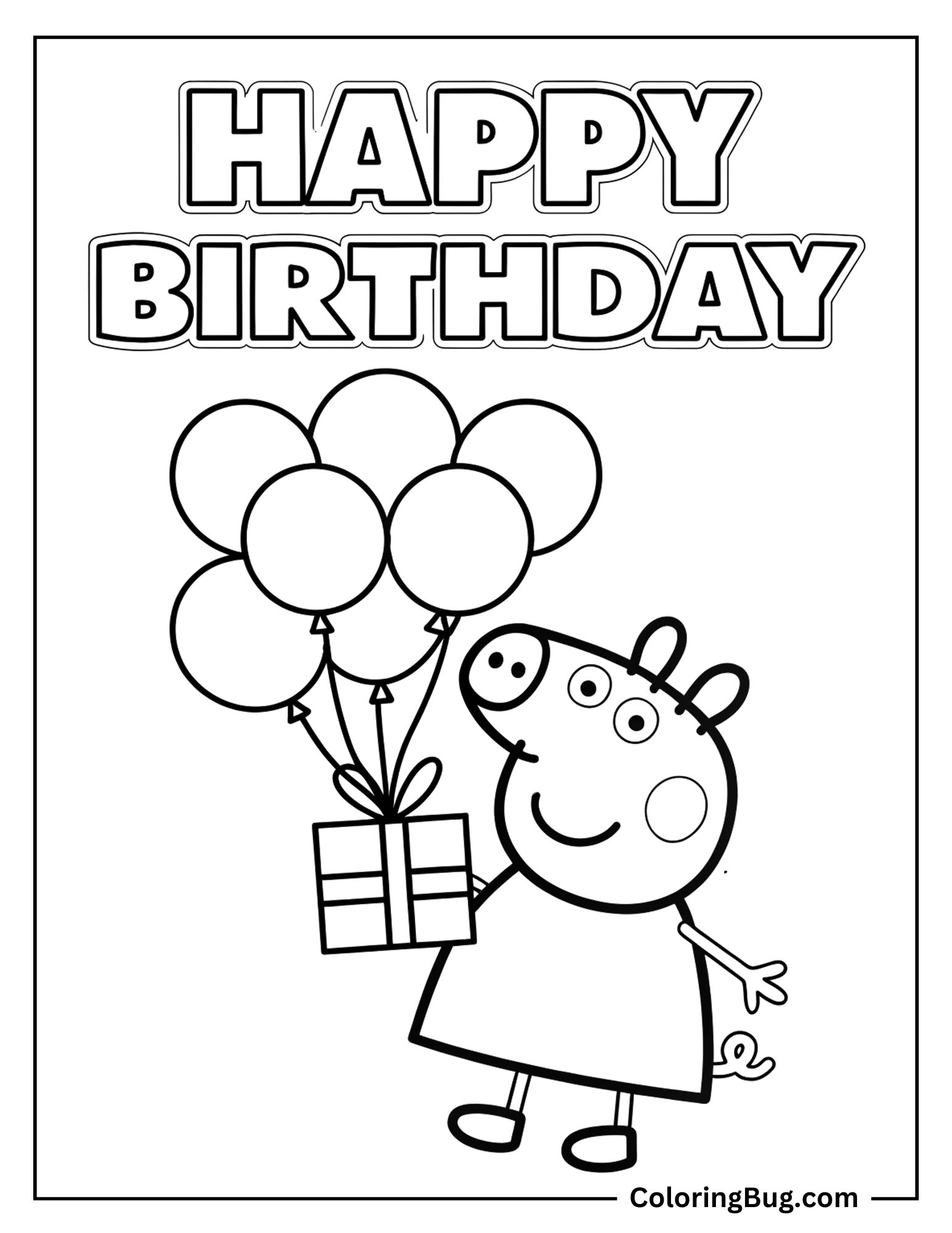 Peppa Pig Happy Birthday Coloring sheet